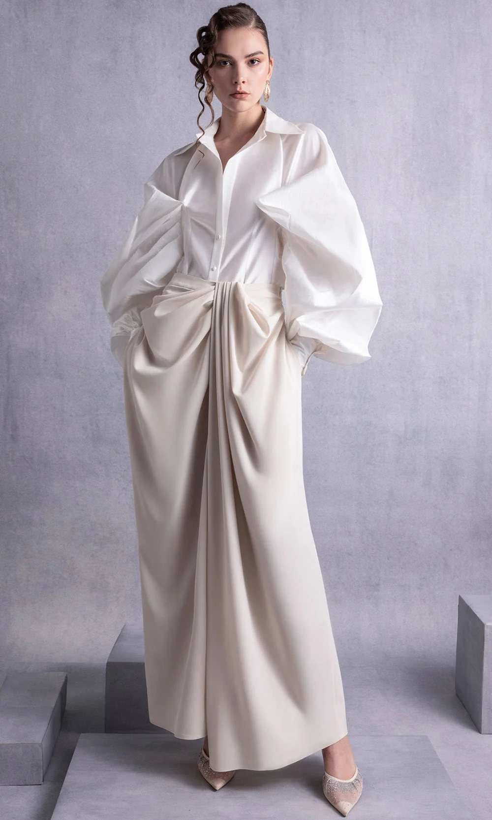 MNM COUTURE GOS2529 - Collared Neck Draped Pantsuit
