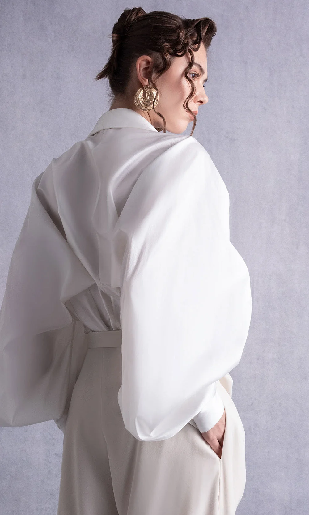 MNM COUTURE GOS2529 - Collared Neck Draped Pantsuit - Image 6