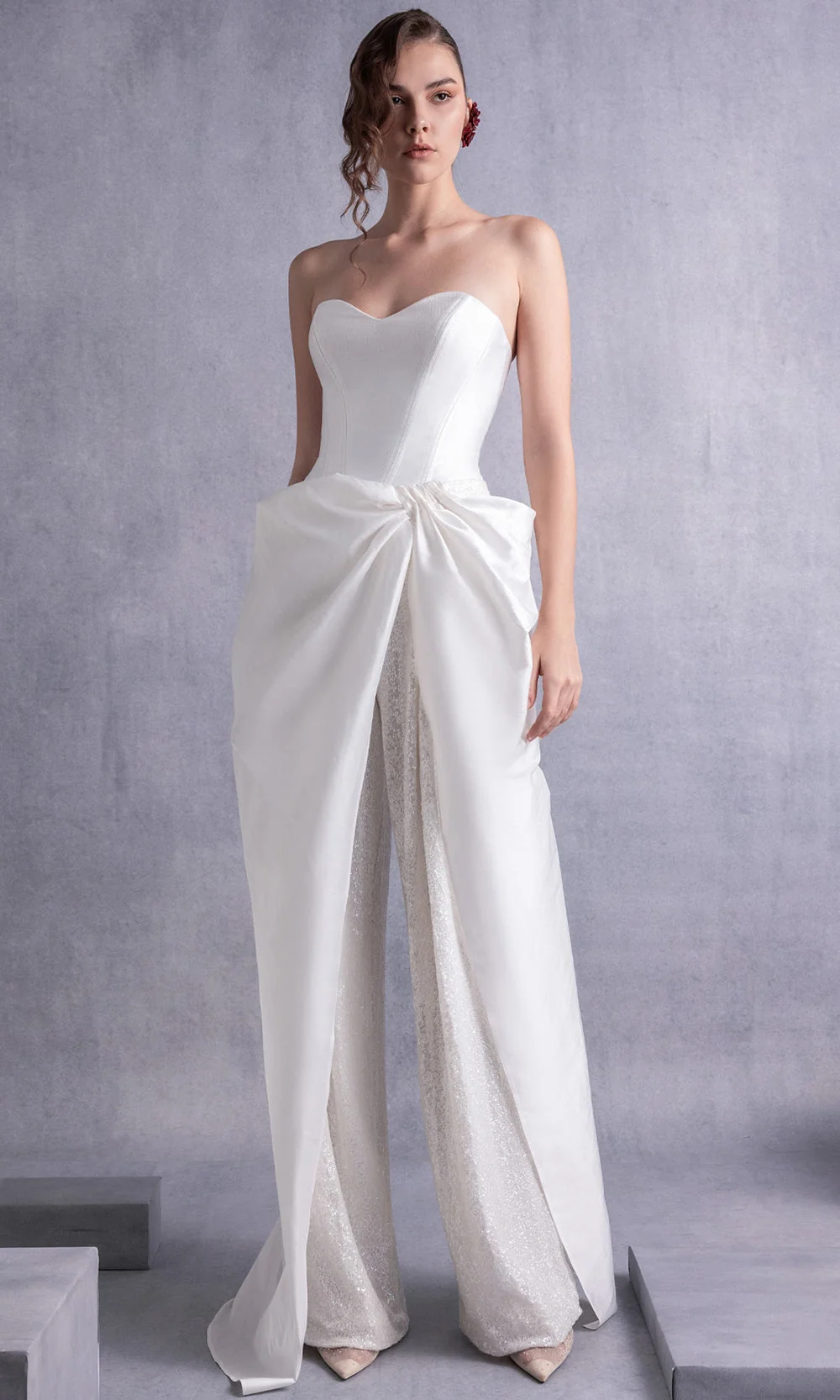 MNM COUTURE GOS2540 - Strapless Tailored Overlay Pantsuit - Image 3