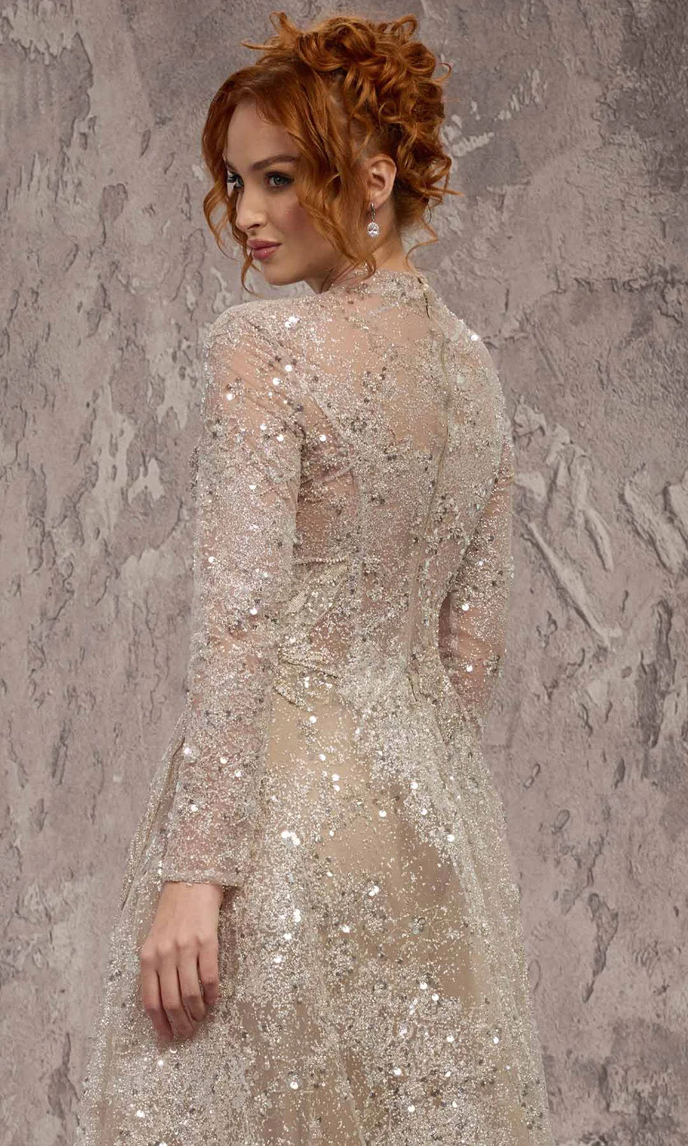 MNM COUTURE J02720 - Beaded Sequin High Neck Long Dress - Image 6