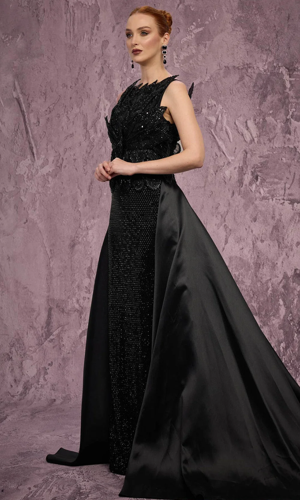 MNM COUTURE J03186 - Overskirt Sleeveless Beaded Gown - Image 3