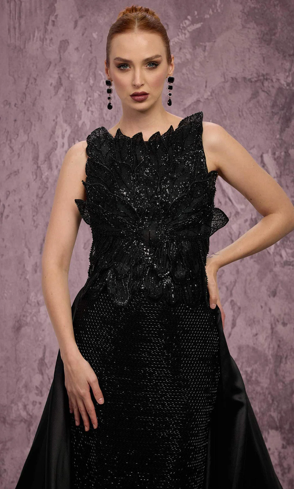 MNM COUTURE J03186 - Overskirt Sleeveless Beaded Gown - Image 4