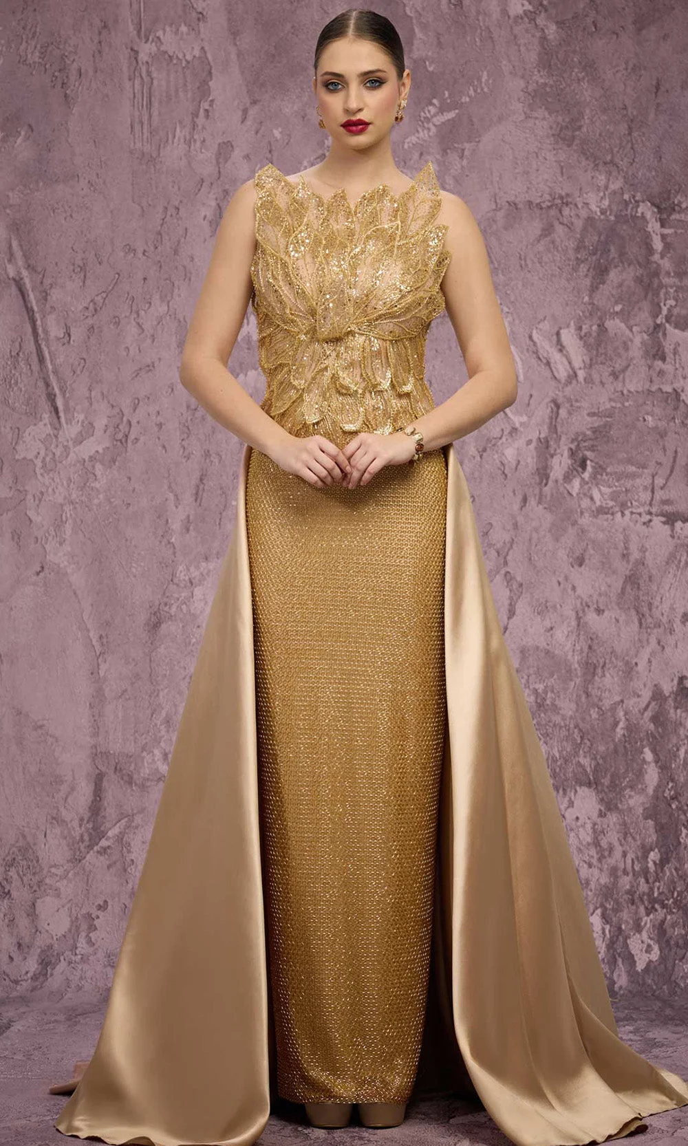 MNM COUTURE J03186 - Overskirt Sleeveless Beaded Gown - Image 5
