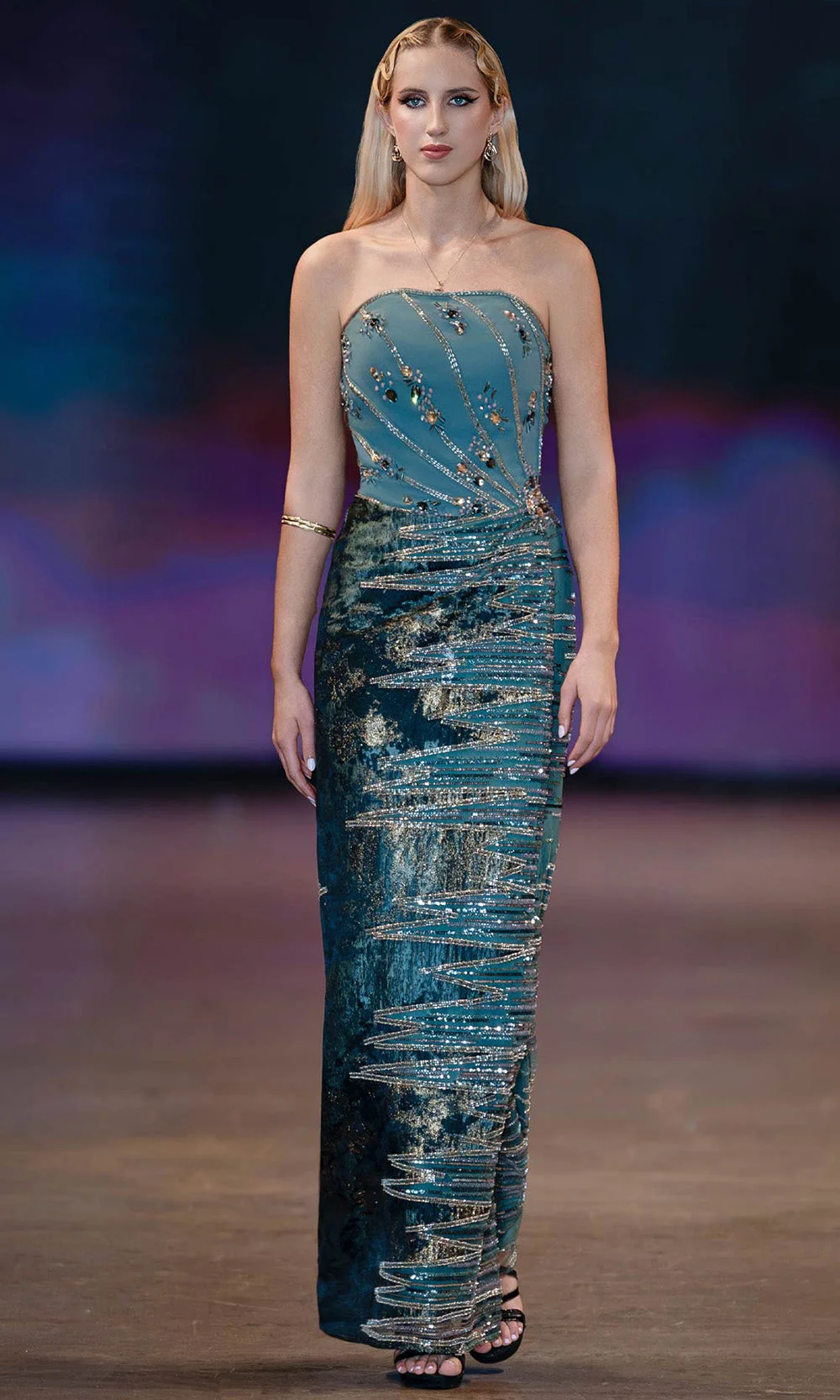 MNM COUTURE J03597 - Semi-Sweetheart Embellished Column Gown - Image 2