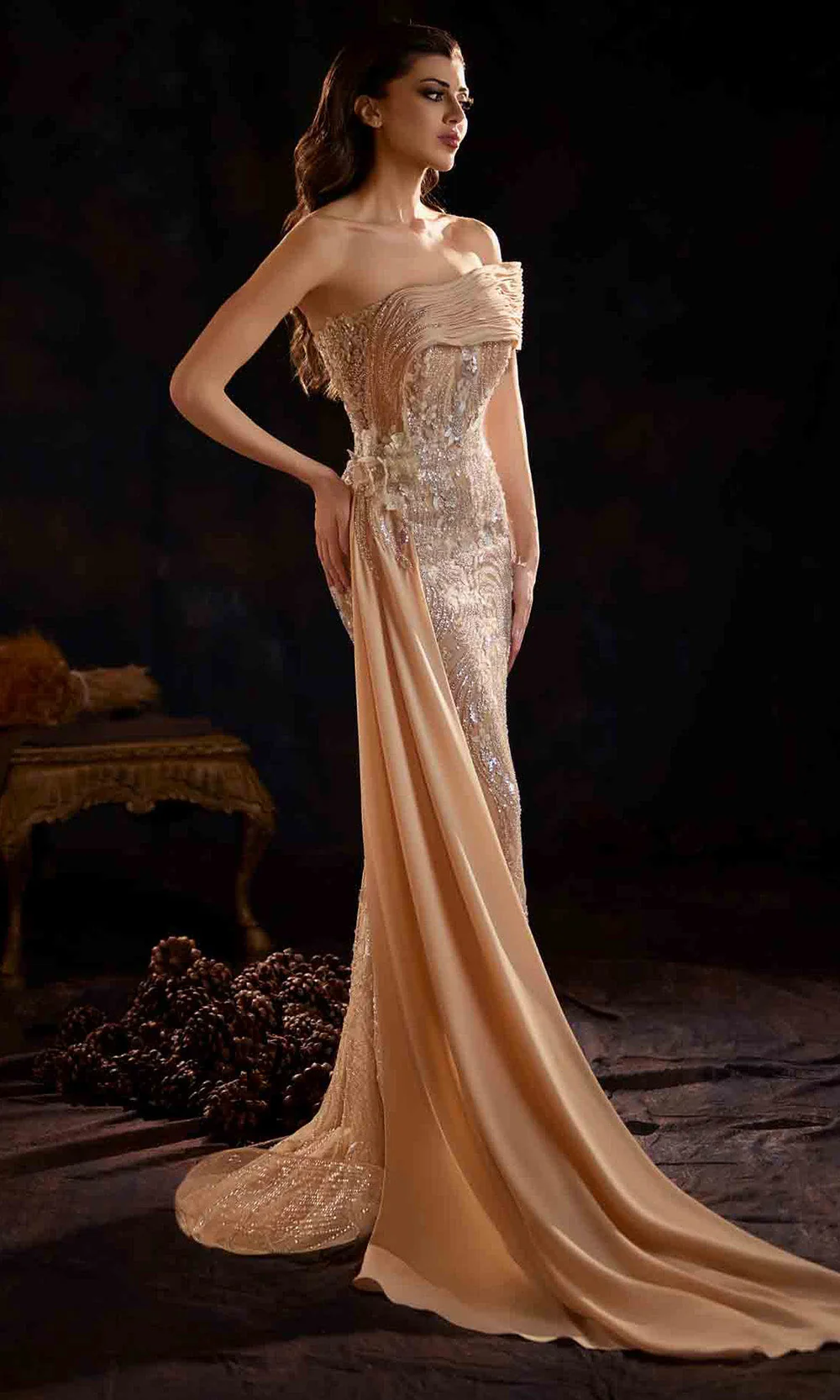 MNM Couture K4206 - Sheath Skirt Draped Beaded Evening Gown - Image 3