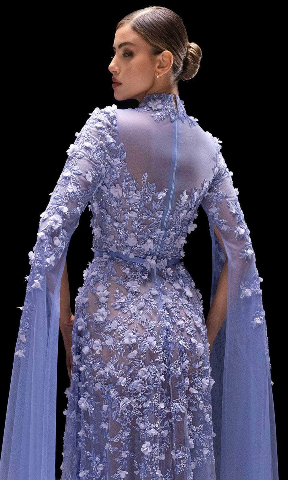 MNM Couture K4236 - High Neck Floral Applique A-Line Dress - Image 5
