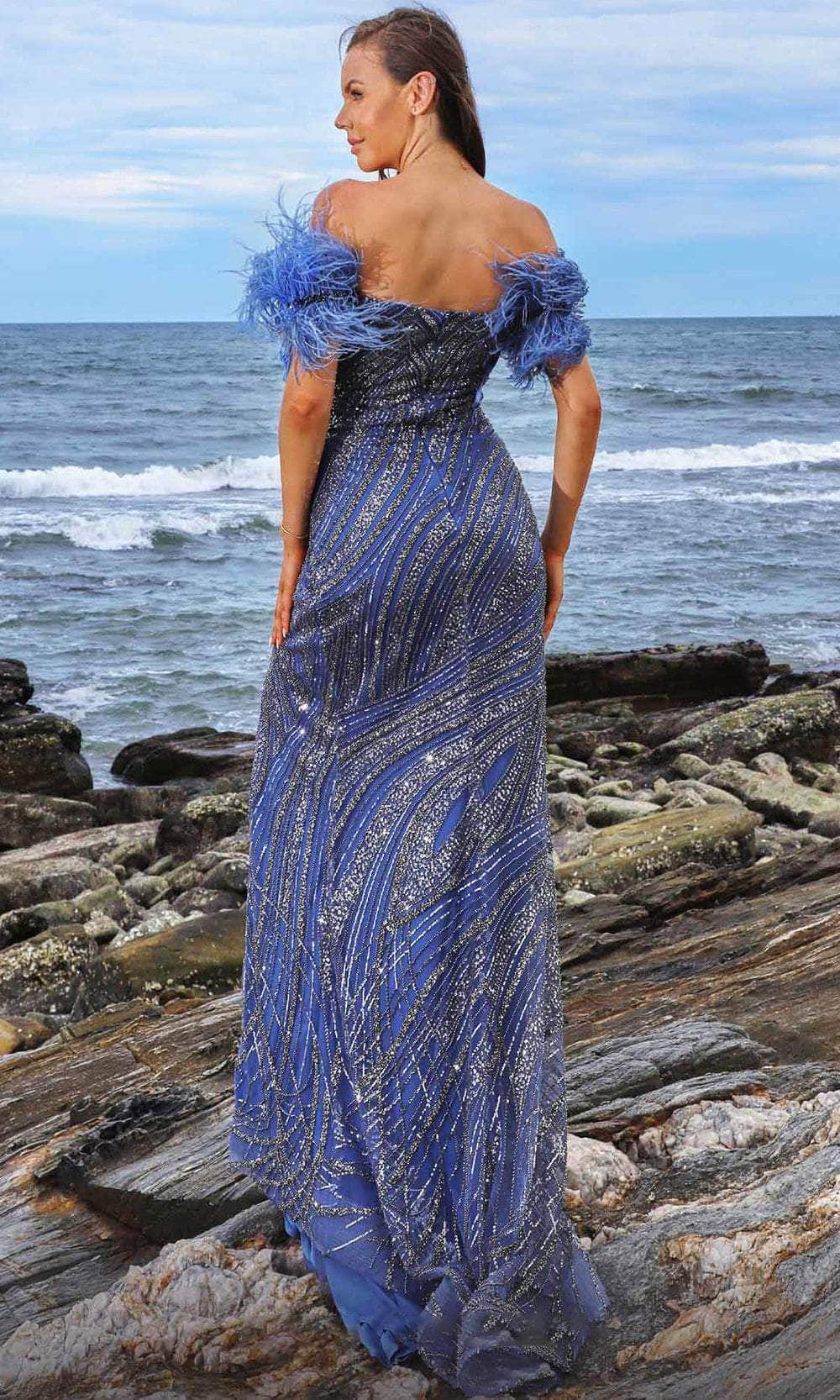 MNM Couture M1052 - Feather Detail Evening Dress - Image 2