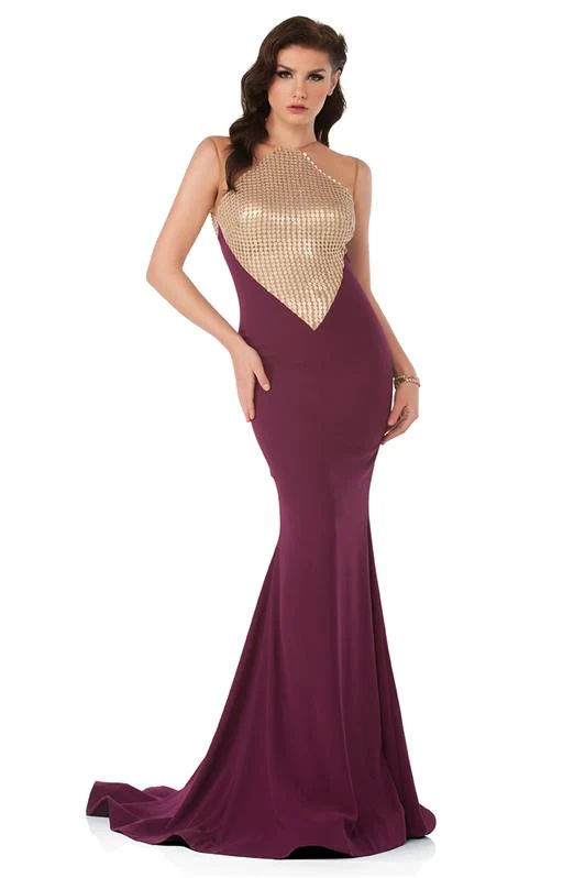 MNM Couture - N0014 Sheer Illusion Jewel Trumpet Dress - Image 3