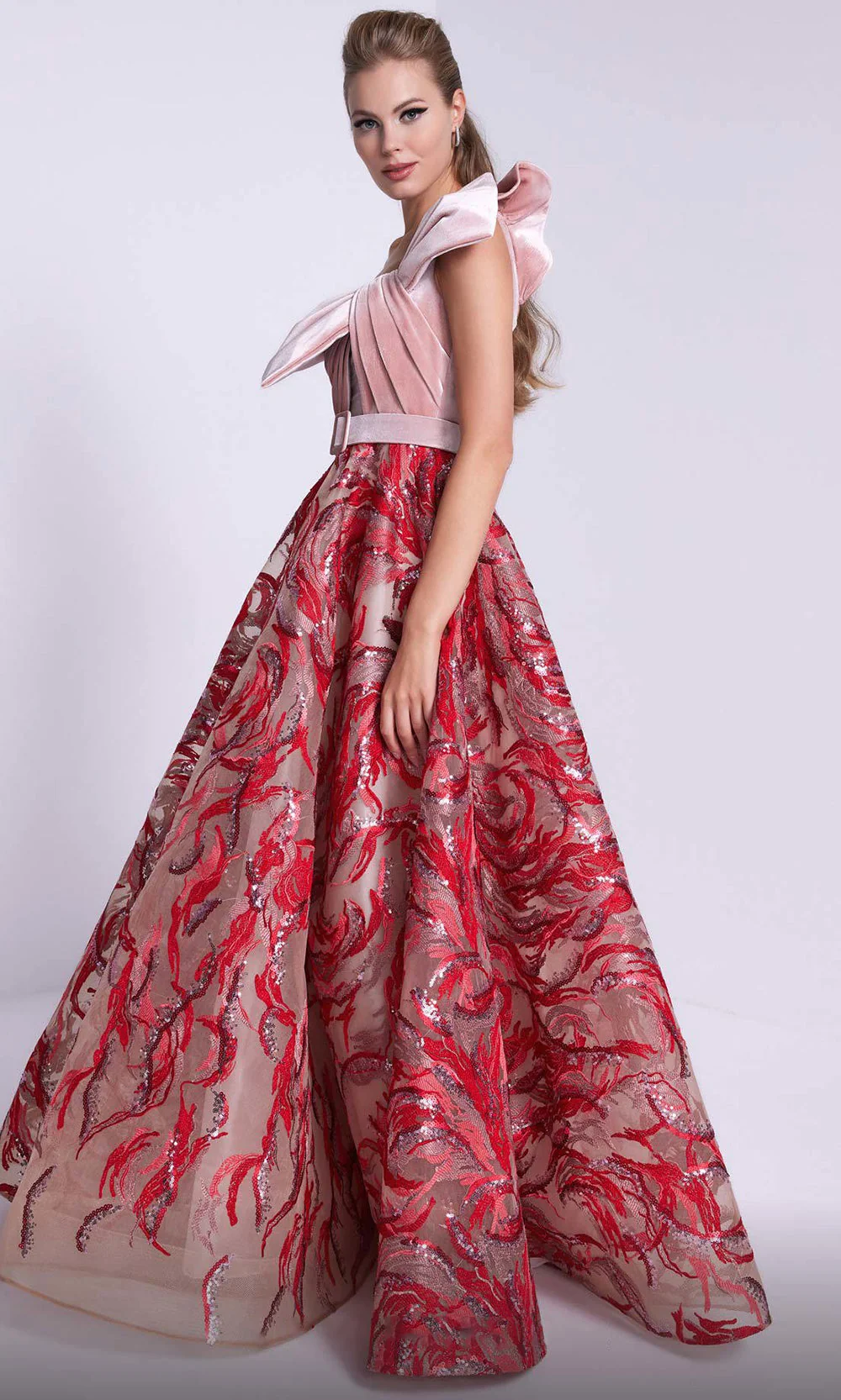 MNM Couture N0576 - Bow Bodice Asymmetric Evening Gown - Image 3