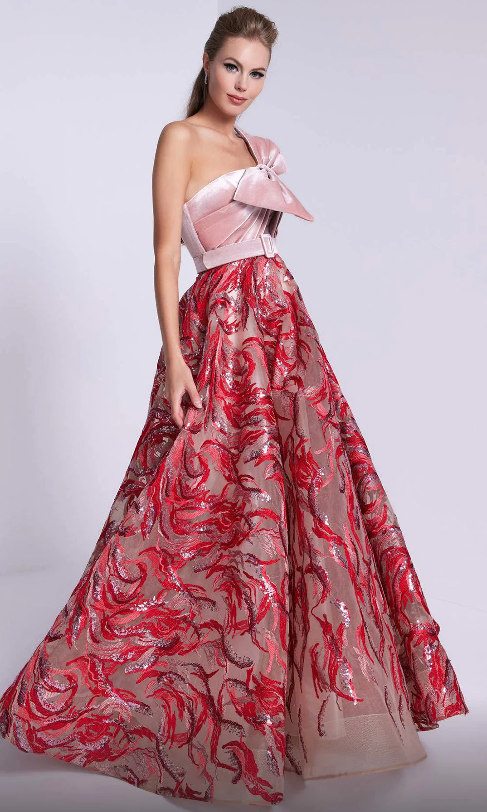 MNM Couture N0576 - Bow Bodice Asymmetric Evening Gown - Image 4