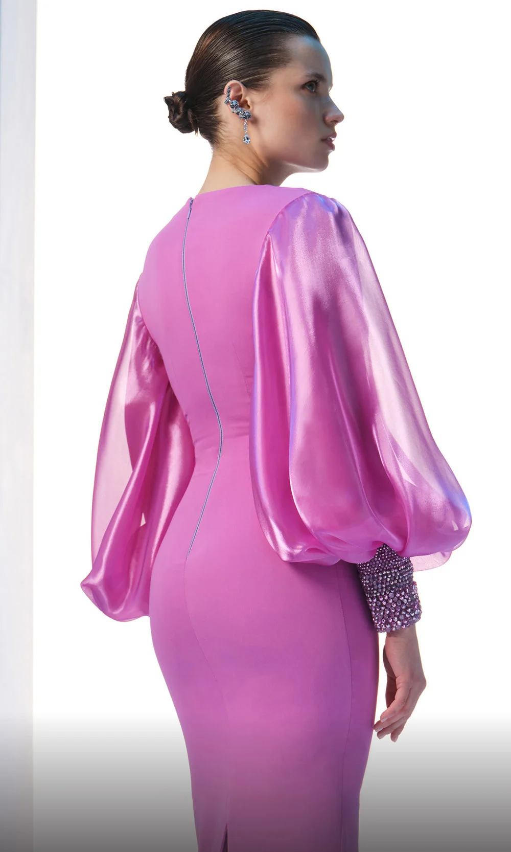 MNM Couture N0606 - Puff Sleeve Column Evening Gown - Image 8