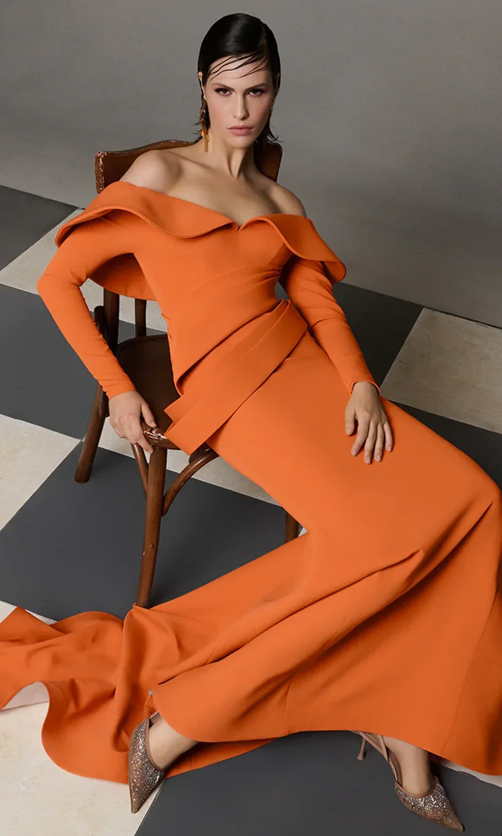 MNM COUTURE N0623 - Layered Waist Drape Mermaid Gown - Image 6