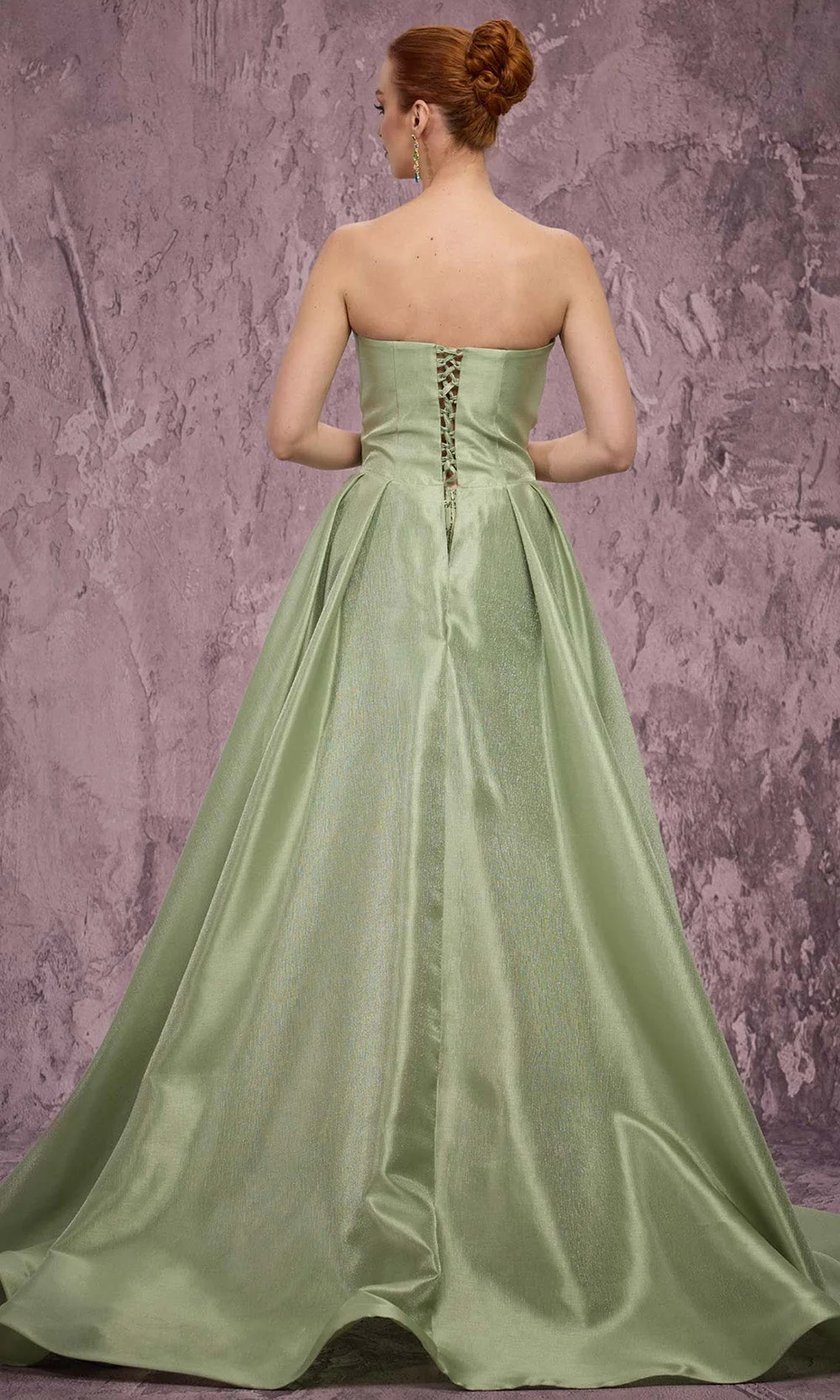 MNM COUTURE Q2024 - Pleated Overskirt Deep V-Panel Dress - Image 2