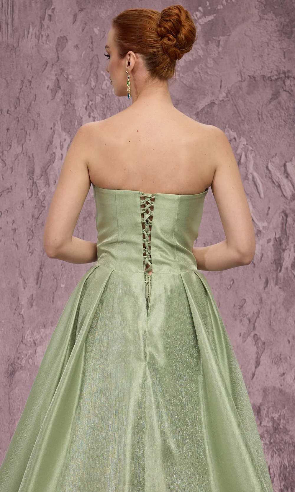 MNM COUTURE Q2024 - Pleated Overskirt Deep V-Panel Dress - Image 5