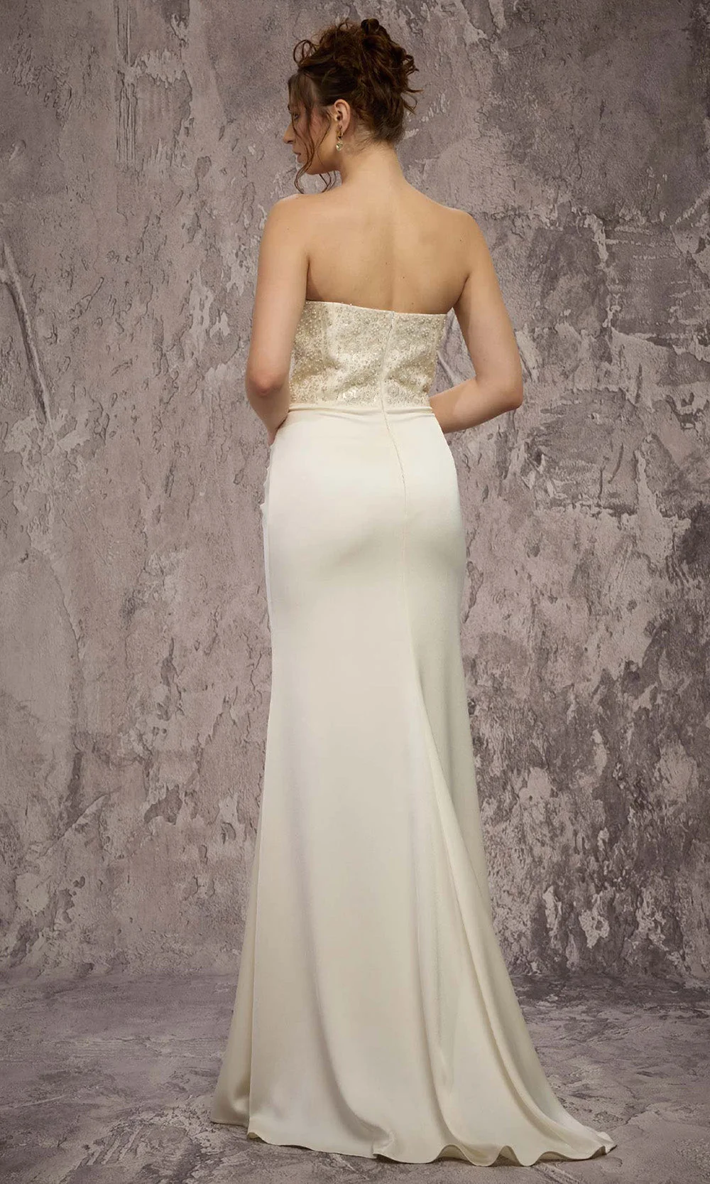 MNM COUTURE Q7545 - Illusion Plunge Chiffon Column Gown - Image 2