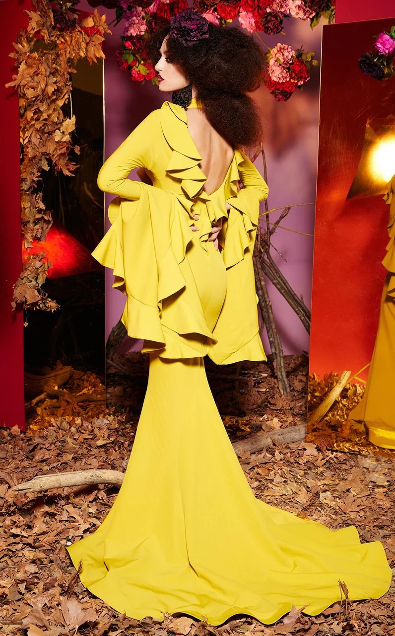 MNM Couture - Ruffled Accent Long Sleeve Evening Gown 2434 - Image 2