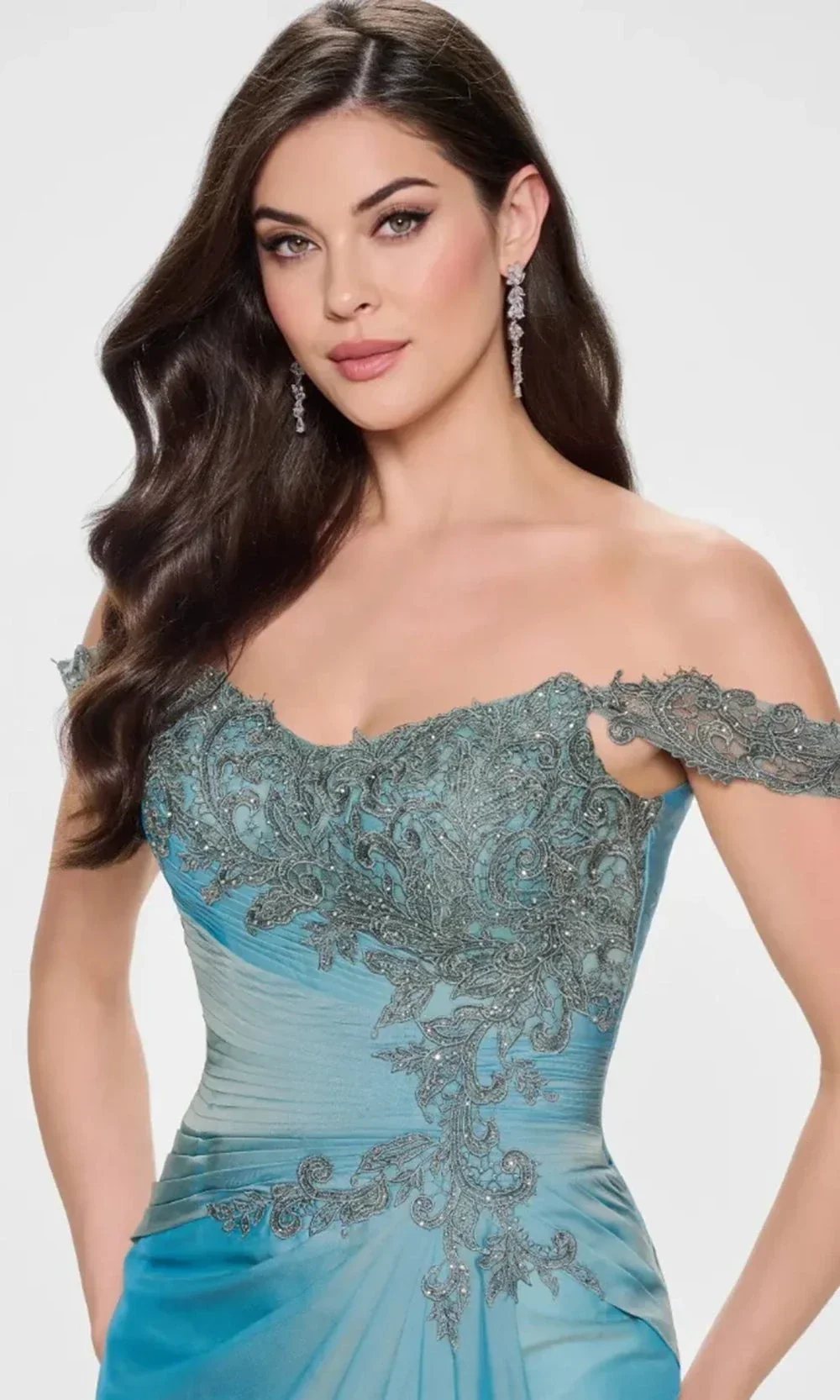 Montage by Mon Cheri M843 - Lace Appliqued Drape Sheath Gown - Image 3