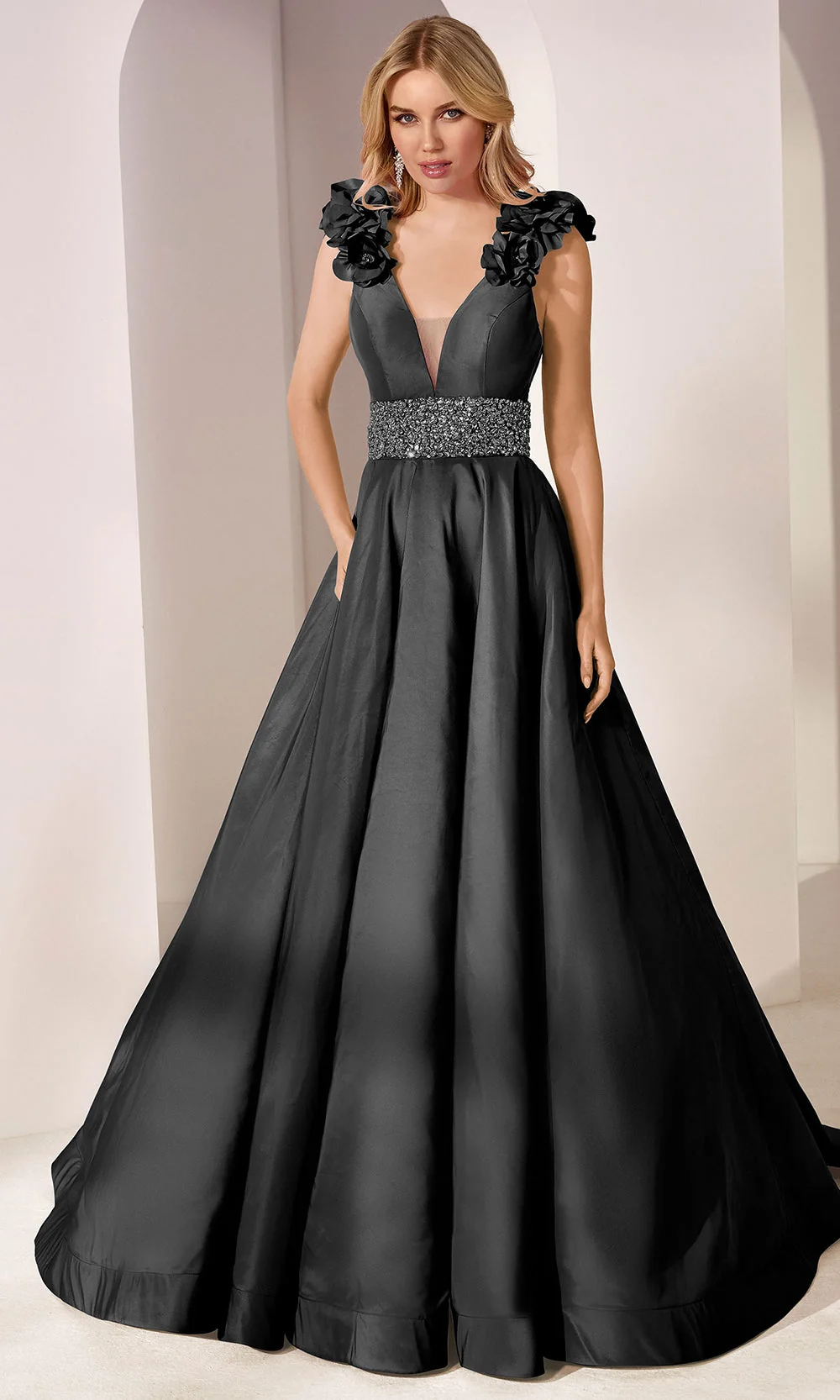 Mori Lee 49202 - V-Neckline Prom Gown with Beaded Waist
