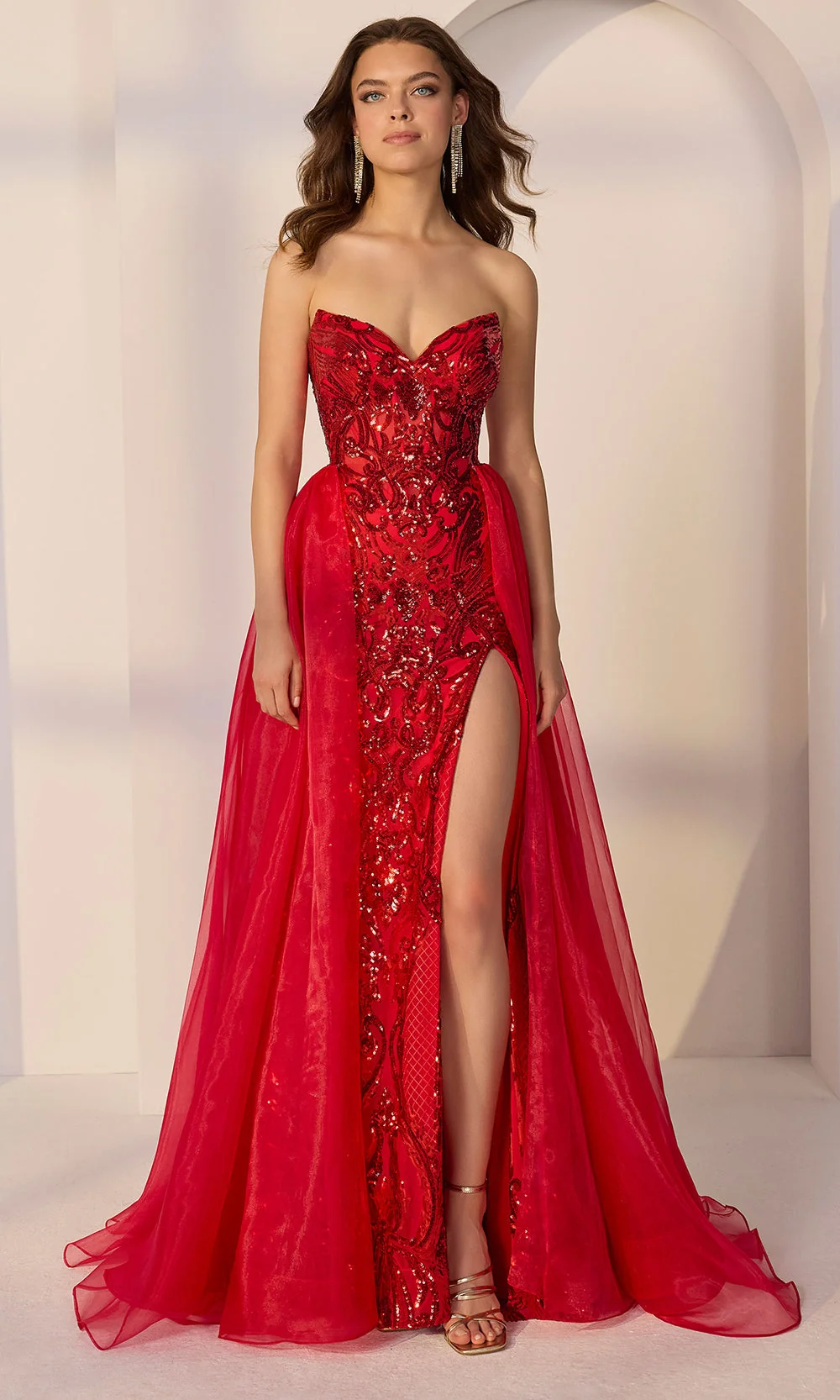 Mori Lee 49258 - Strapless Patterned Sequin Long Gown