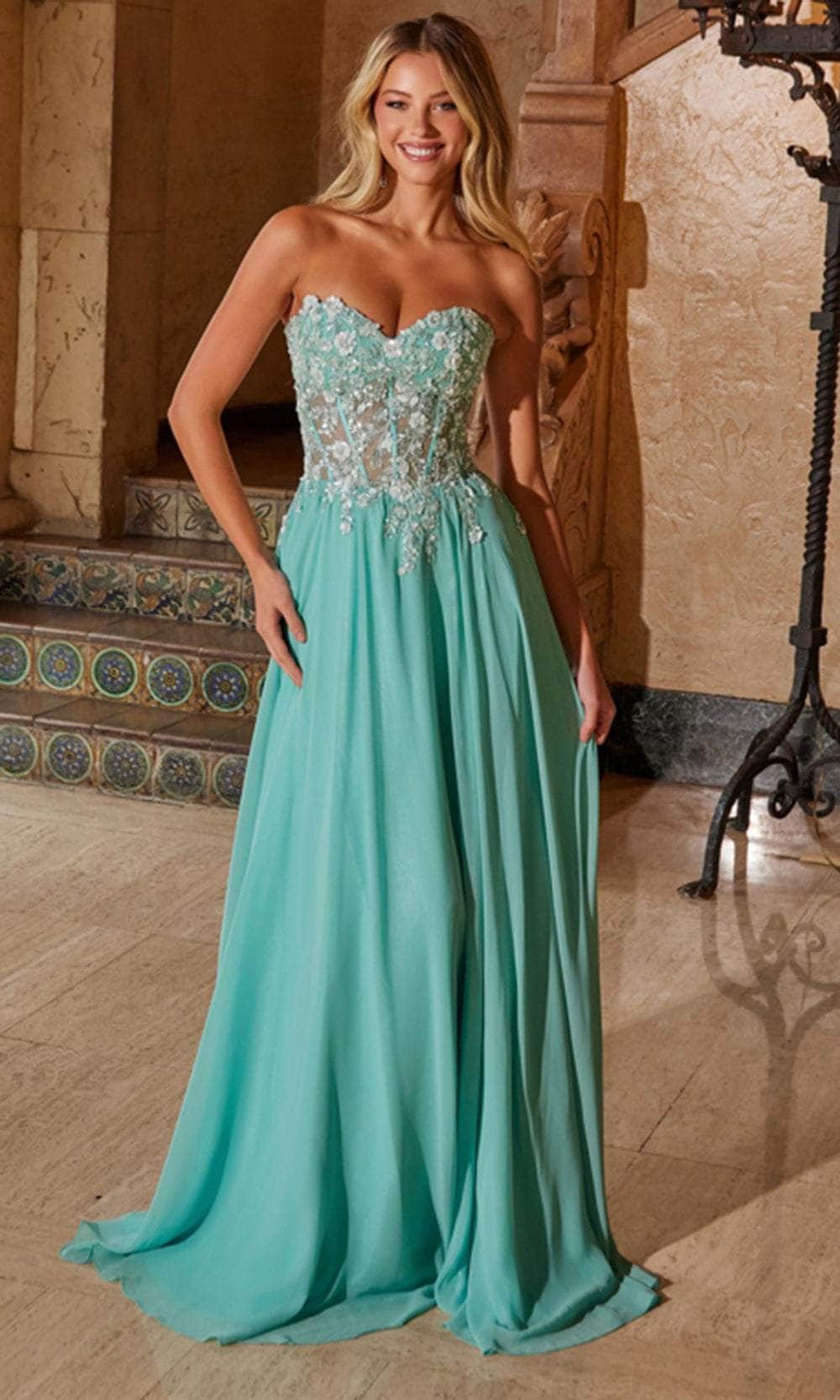 Nox Anabel C1617 - Lace Applique Strapless Chiffon Dress - Image 7