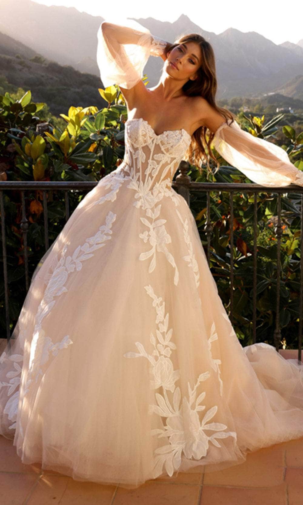 Nox Anabel JE990L - Elegant Tulle Dress with Detachable Sleeves - Image 3