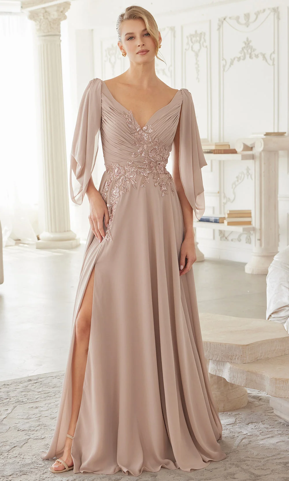 Nox Anabel ME151 - V Neck Chiffon Applique Formal Dress - Image 3