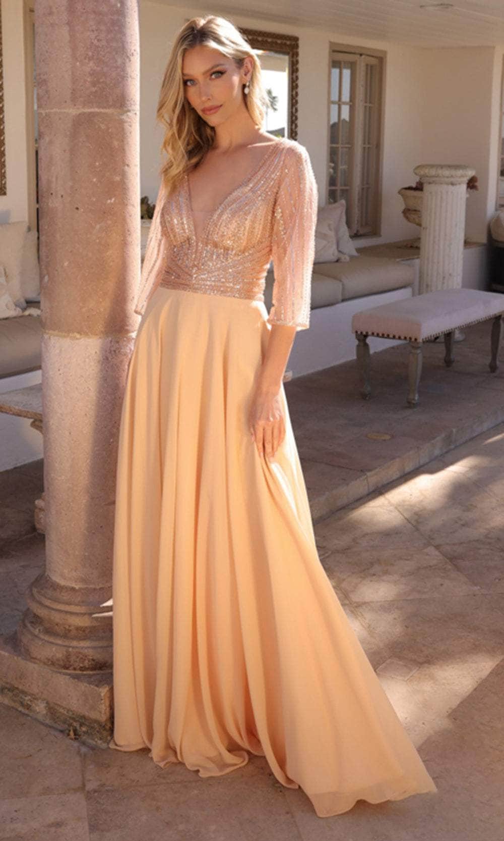 Nox Anabel MF101 - Sheer Beaded Bodice Glitter Gown