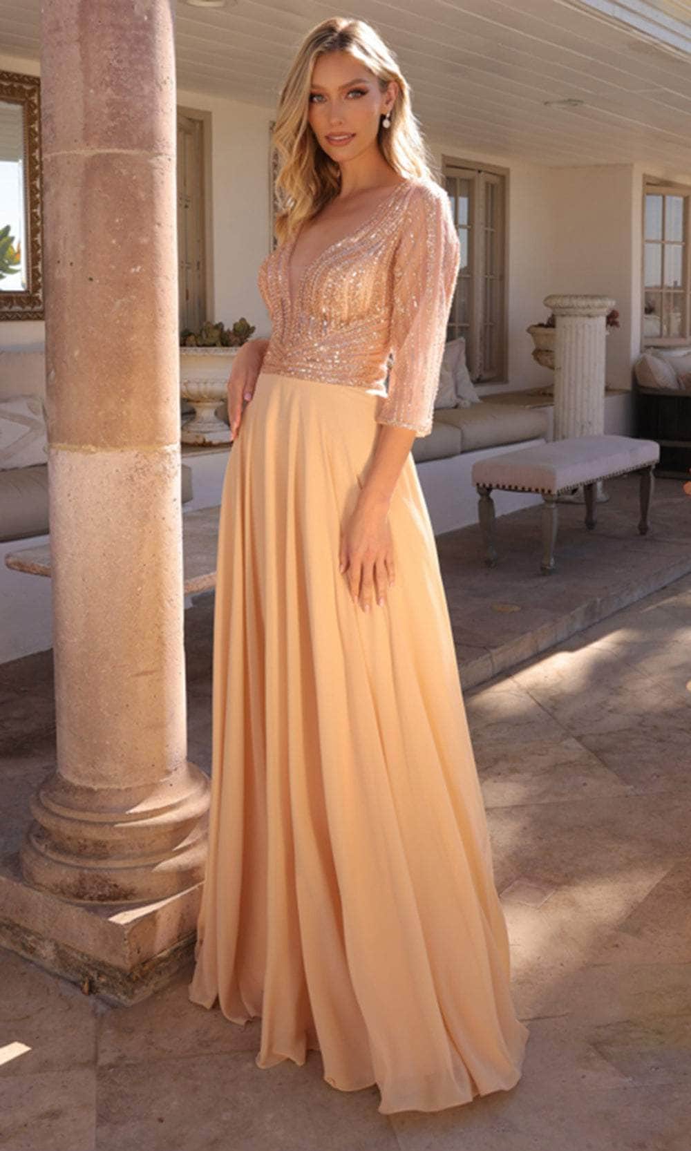 Nox Anabel MF101 - Sheer Beaded Bodice Glitter Gown - Image 4