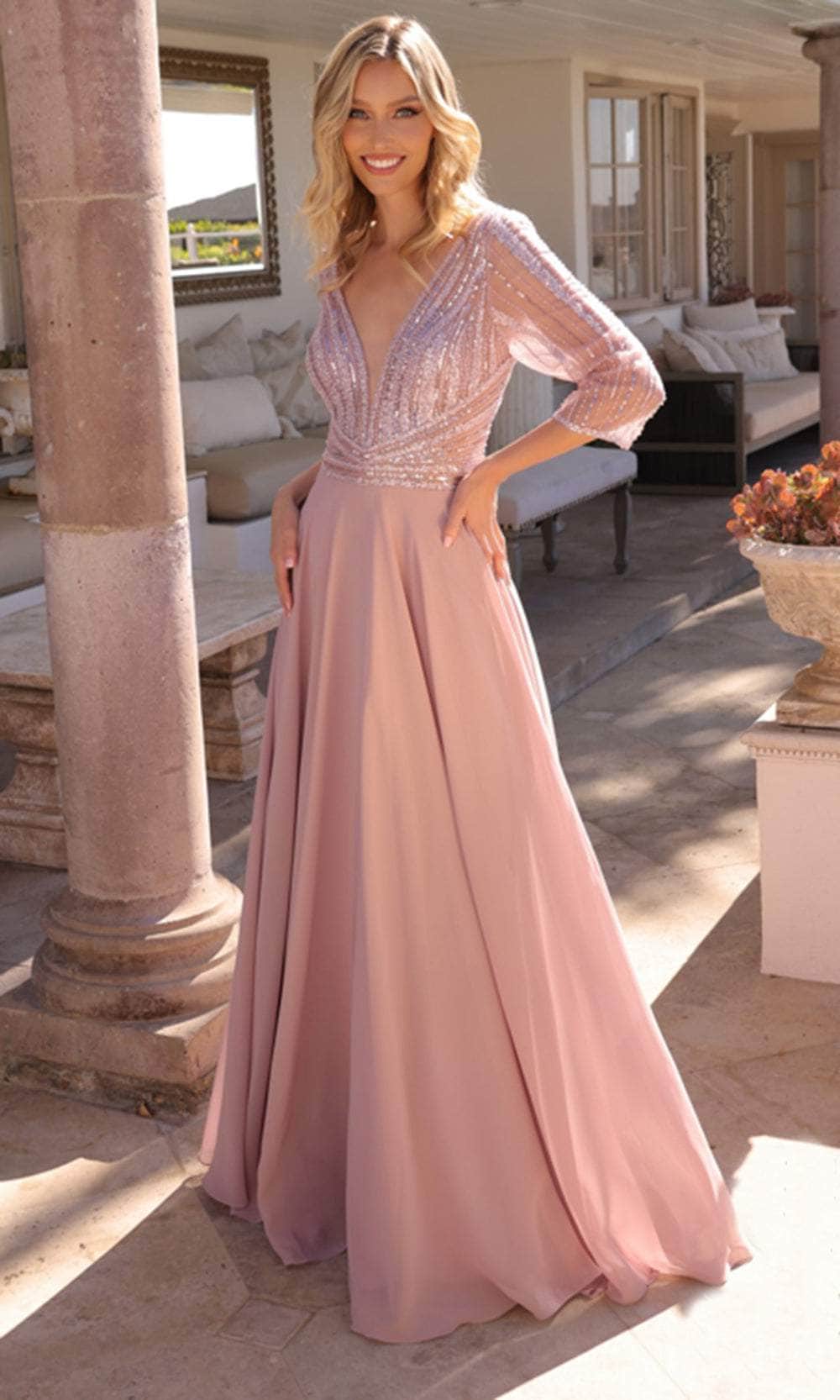 Nox Anabel MF101 - Sheer Beaded Bodice Glitter Gown - Image 9