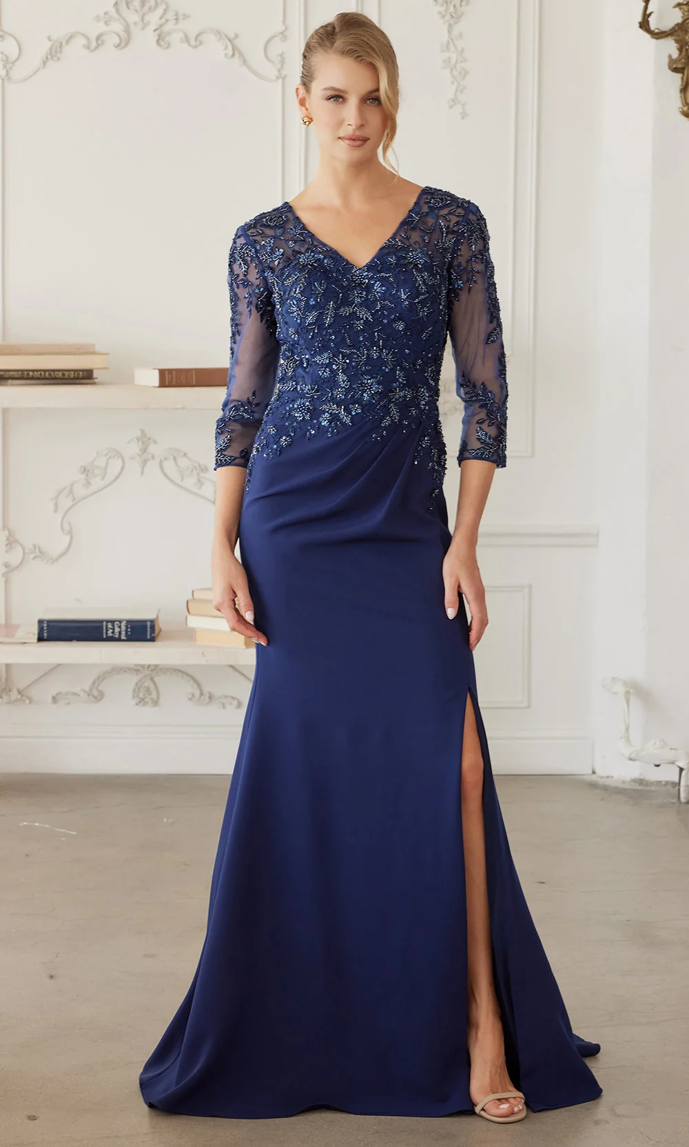 Nox Anabel MH163 - Sheer Sleeve Embroidered Formal Dress - Image 3