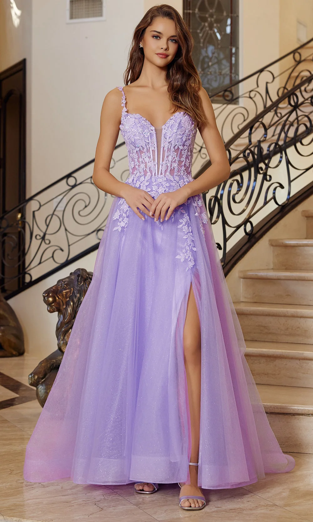 Nox Anabel R1824 - Deep V Neck Evening Gown with Slit - Image 4