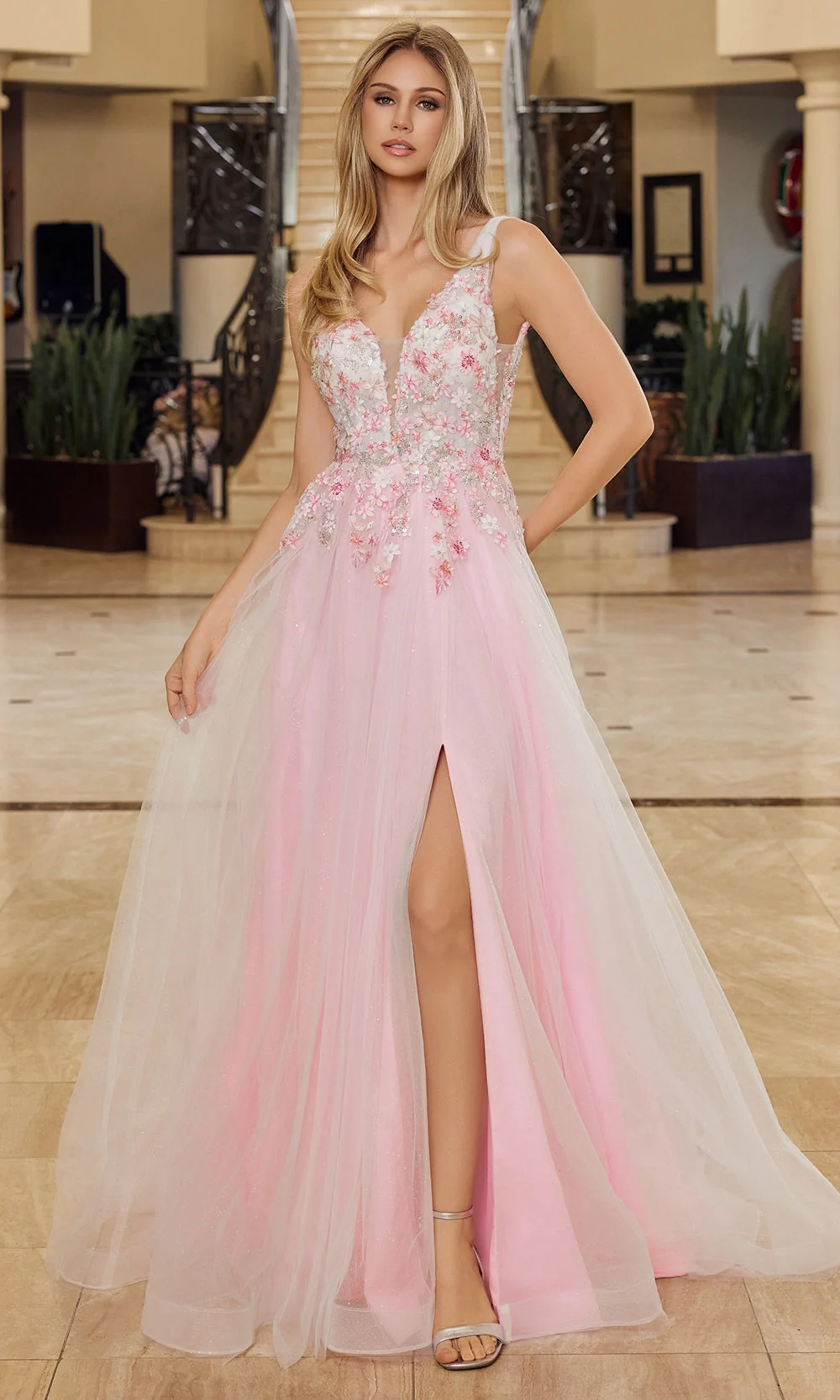 Nox Anabel Y1799 - Deep V Corset Evening Dress - Image 3