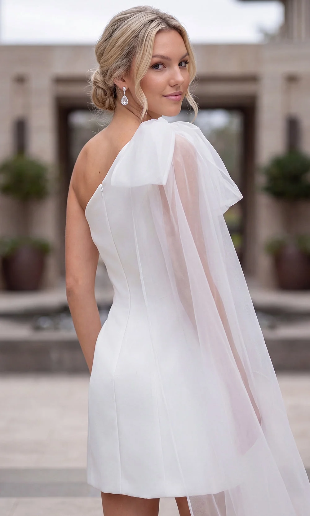 Nox Anabel Y7003W - Asymmetric Neck Oversized Bow Mini Dress - Image 2