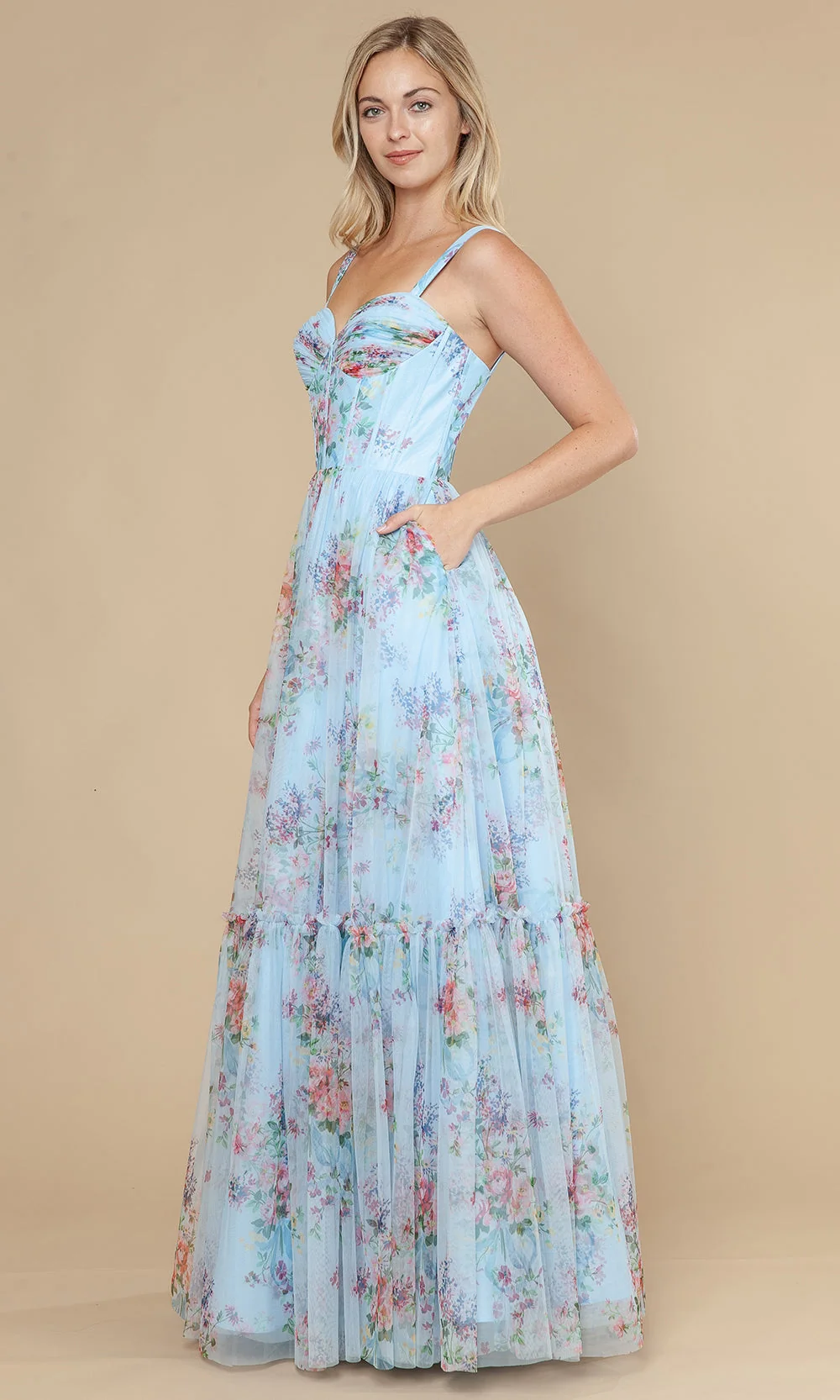 Poly USA 25038 - Sleeveless Sweetheart Floral Mesh Gown - Image 12