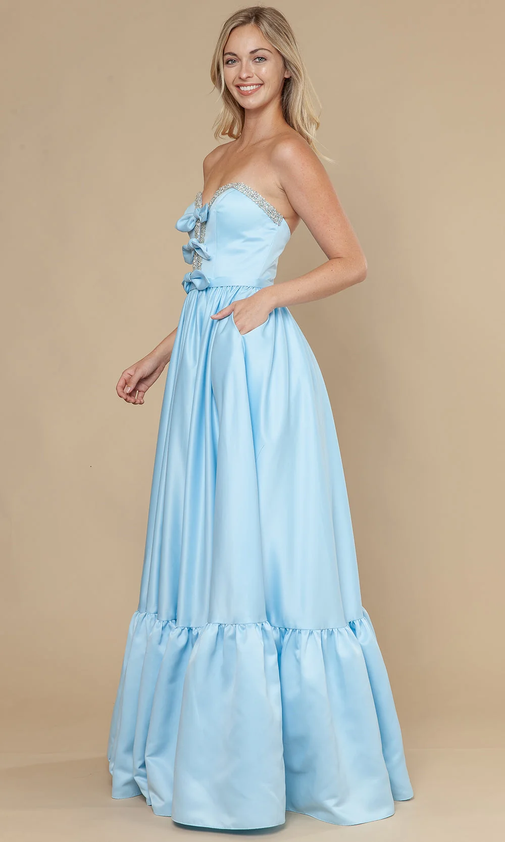 Poly USA 25040 - Bow Accent Strapless Dres with Ruffle Hem - Image 9