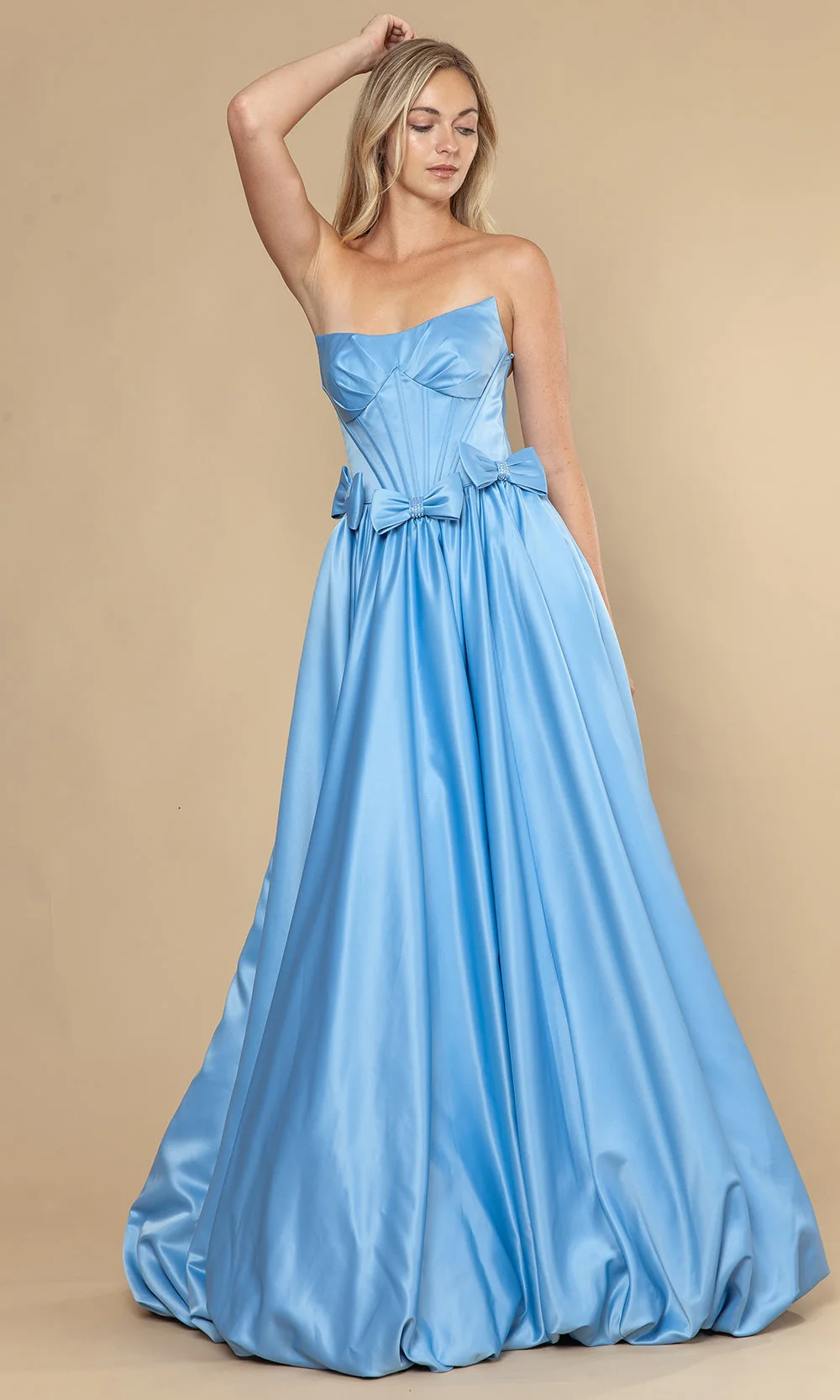 Poly USA 25058 - Bow Accent Bubble Hem A-Line Dress - Image 4
