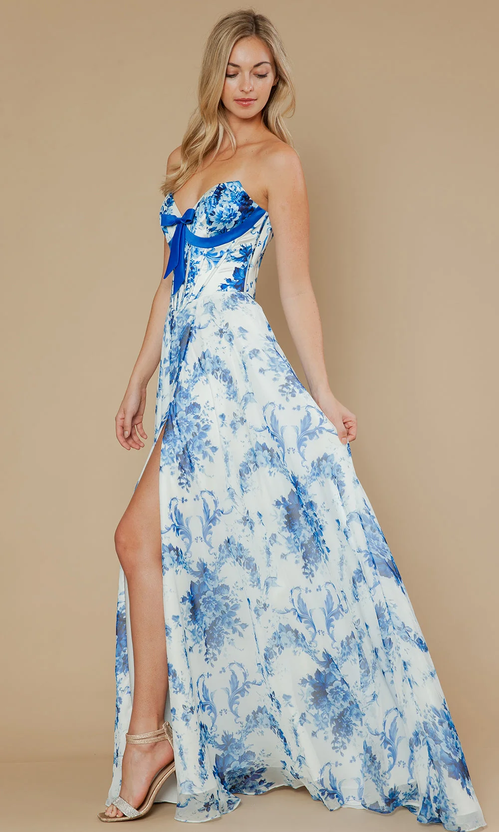 Poly USA 25080 - Sweetheart Neckline Floral Chiffon Gown - Image 9