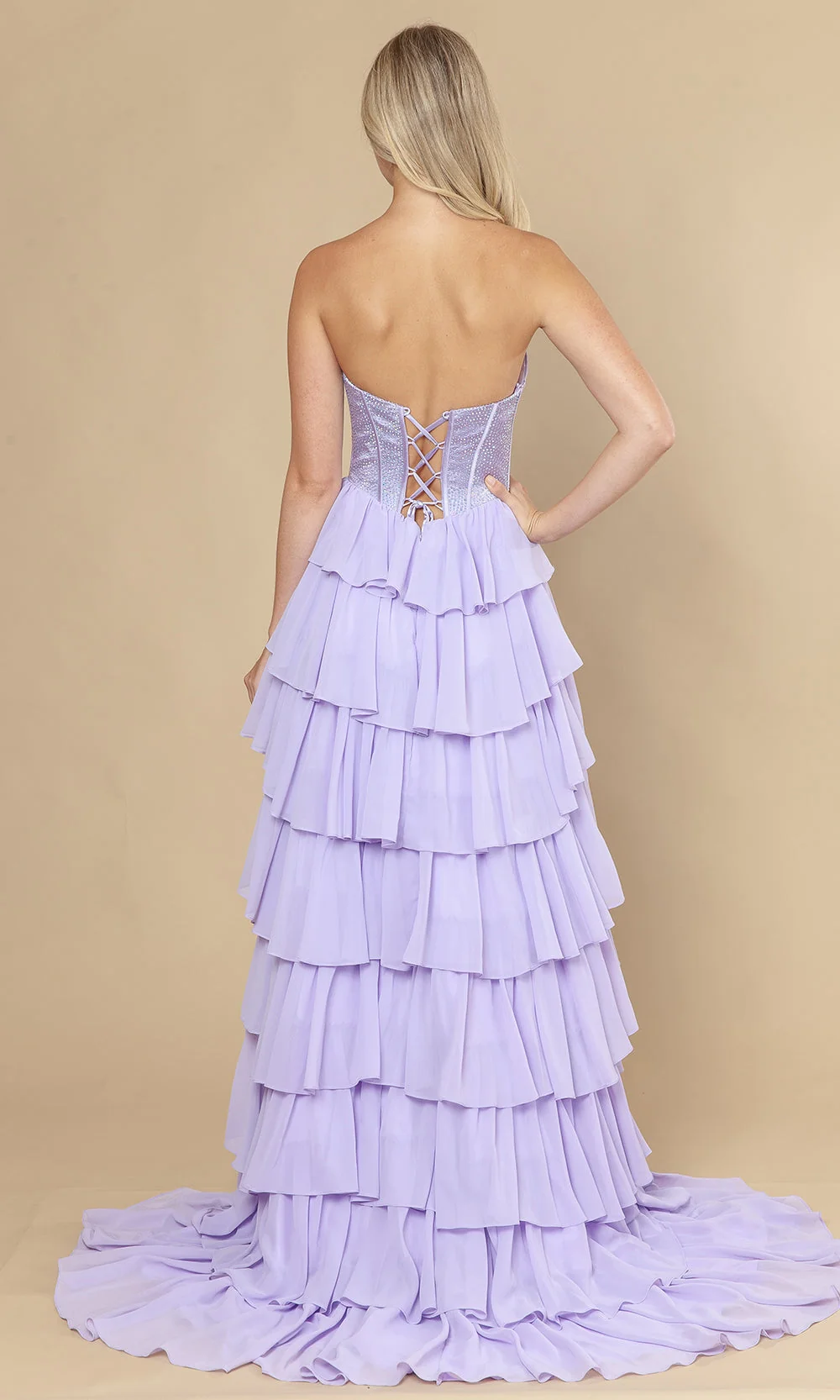 Poly USA 25168 - Rhinestone Corset Straight Across Prom Dress - Image 3