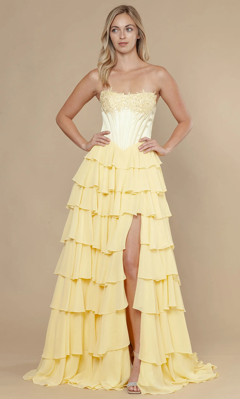 Poly USA 25176 - Straight Across Neck Chiffon Ruffle Gown - Image 10