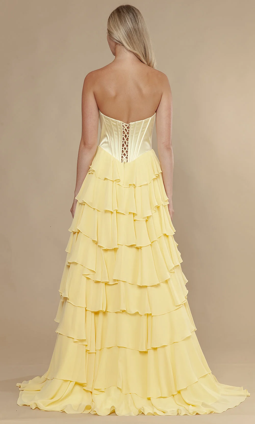 Poly USA 25176 - Straight Across Neck Chiffon Ruffle Gown - Image 2