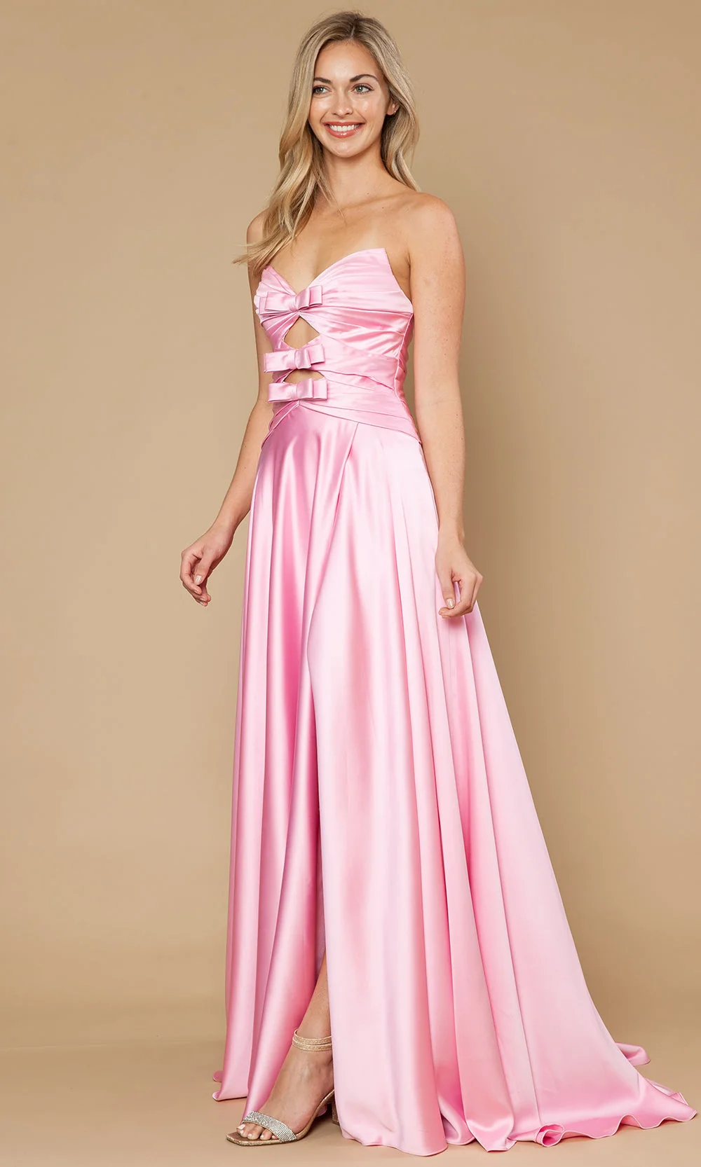 Poly USA 25182 - High Slit Sweetheart Dress with Bows - Image 3