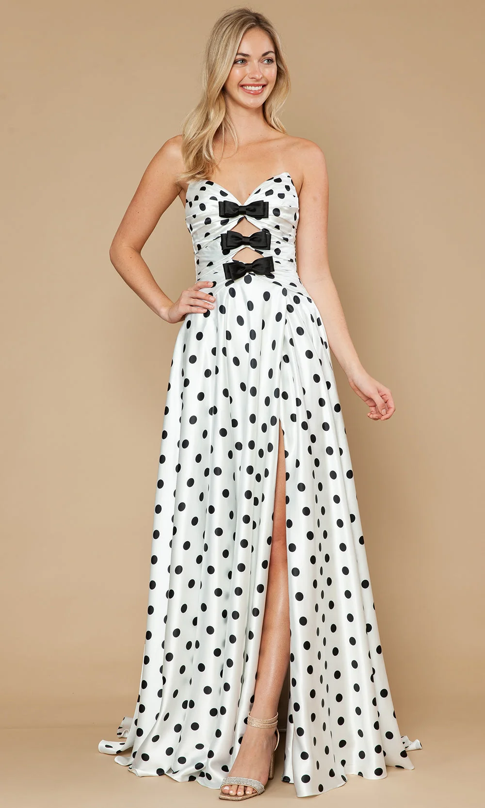 Poly USA 25184 - Strapless Sweetheart Gown with Polka Dot Print - Image 6