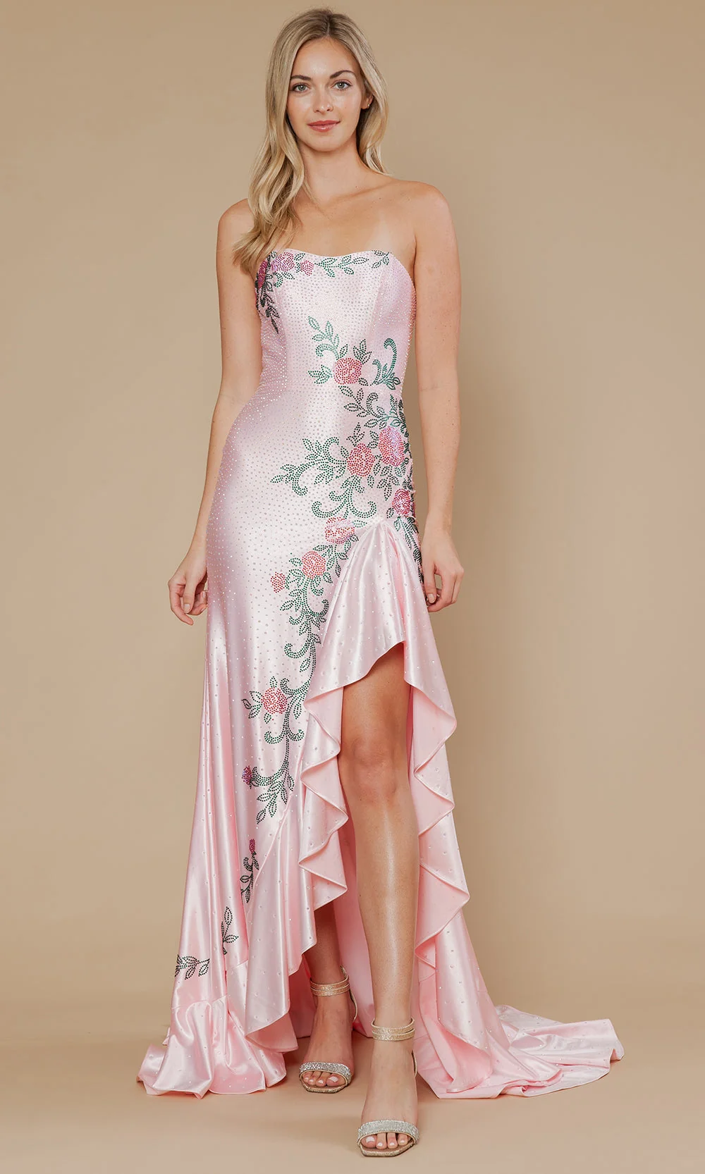 Poly USA 25194 - Floral Embellished Prom Gown with Ruffle Slit - Image 14