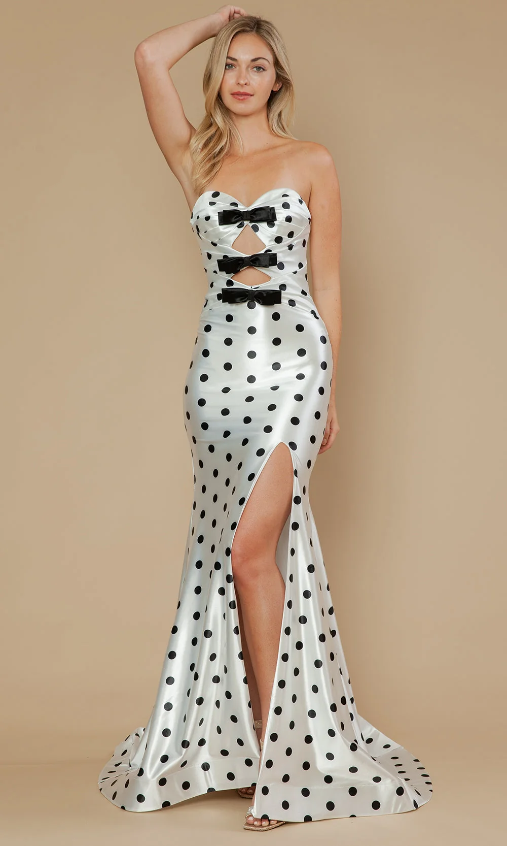 Poly USA 25200 - Bow Accent Polka Dot Sheath Prom Gown - Image 5