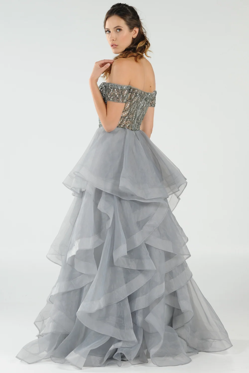 Poly USA 8006 - Heavily Beaded Off Shoulder Evening Gown - Image 2