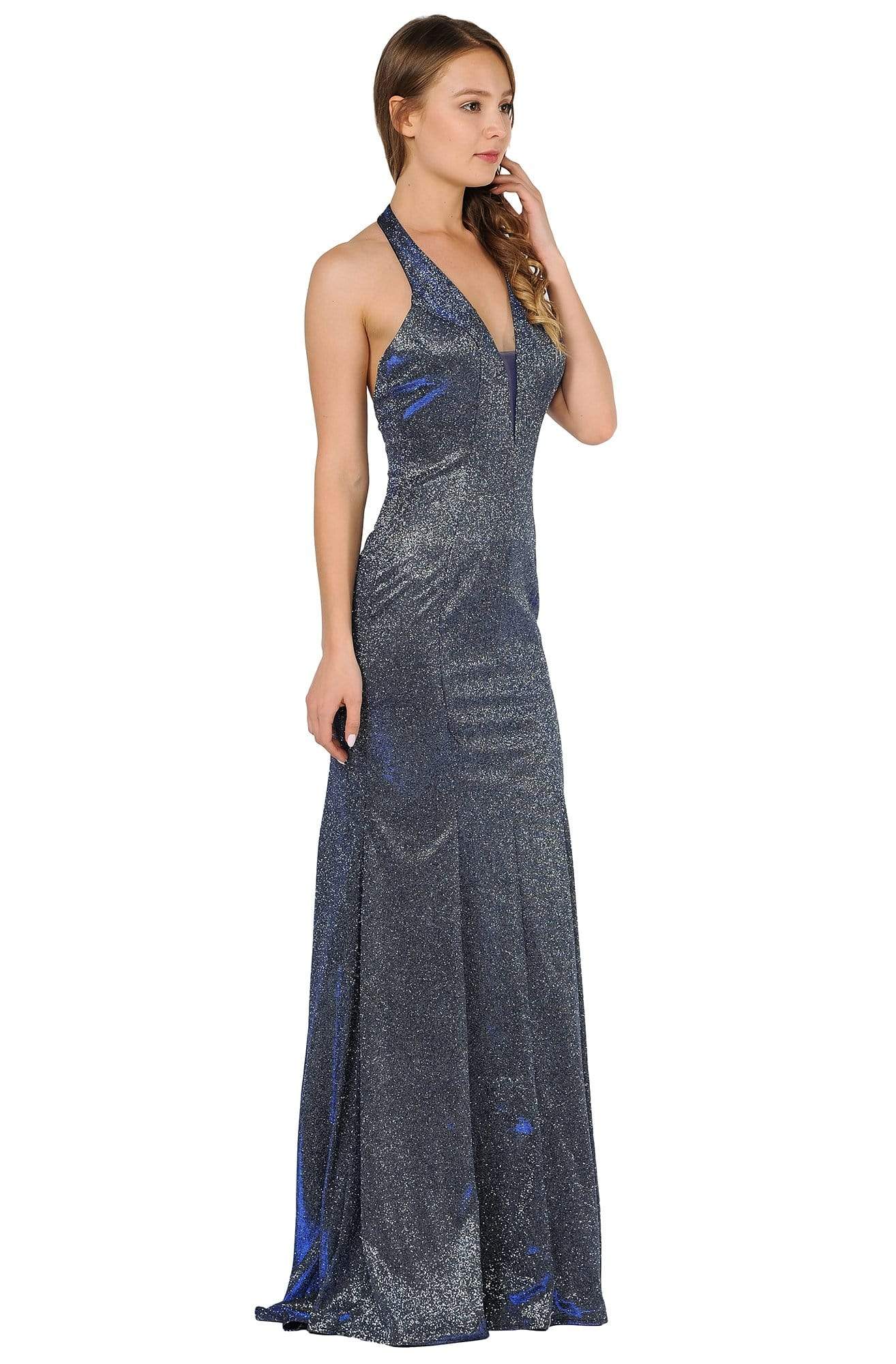 Poly USA 8384 - Deep V Neck Glitter Knit Dress - Image 2