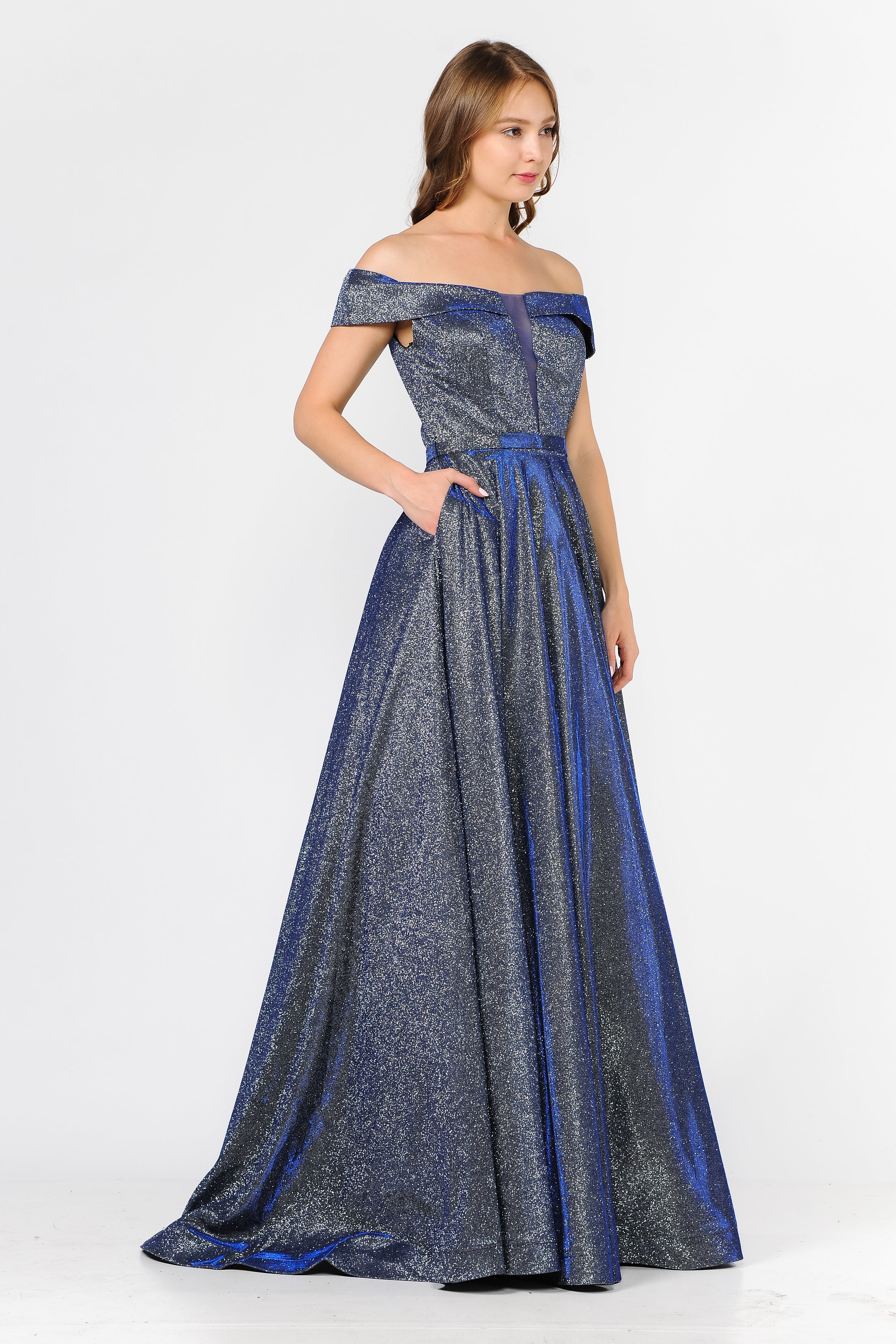 Poly USA 8464 - Glitter Fold-Over Neckline Long Gown - Image 3