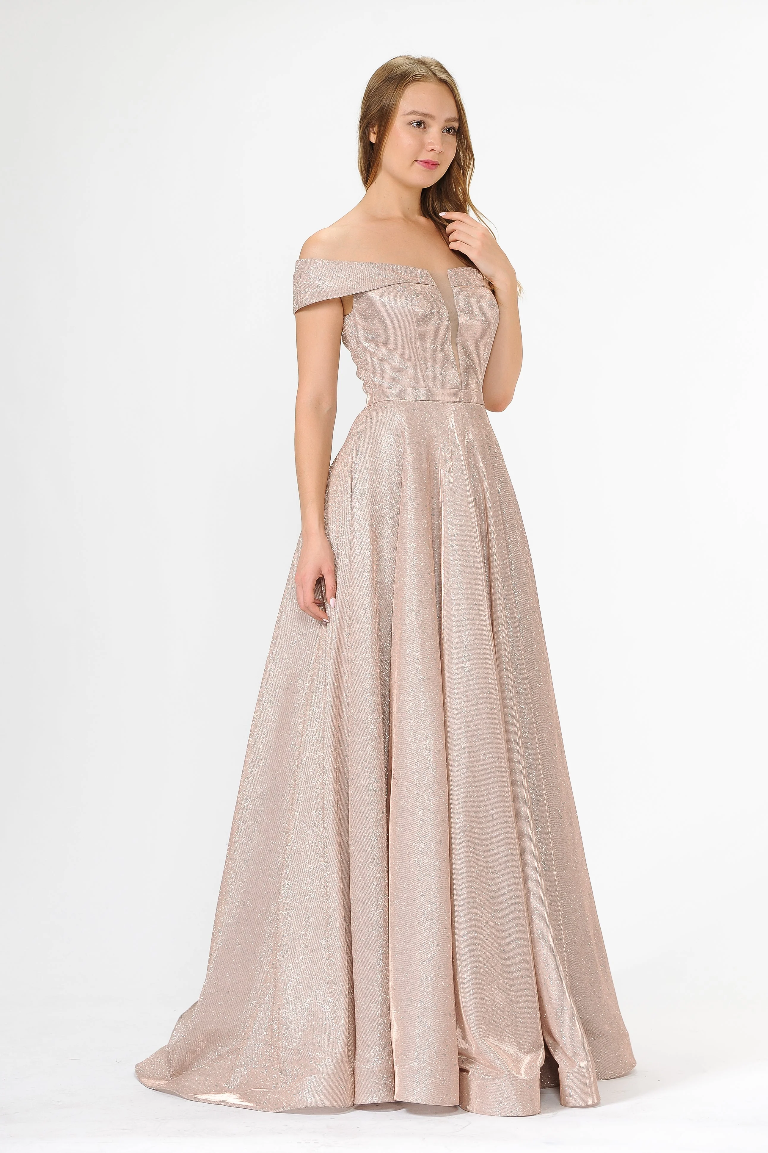 Poly USA 8464 - Glitter Fold-Over Neckline Long Gown - Image 4