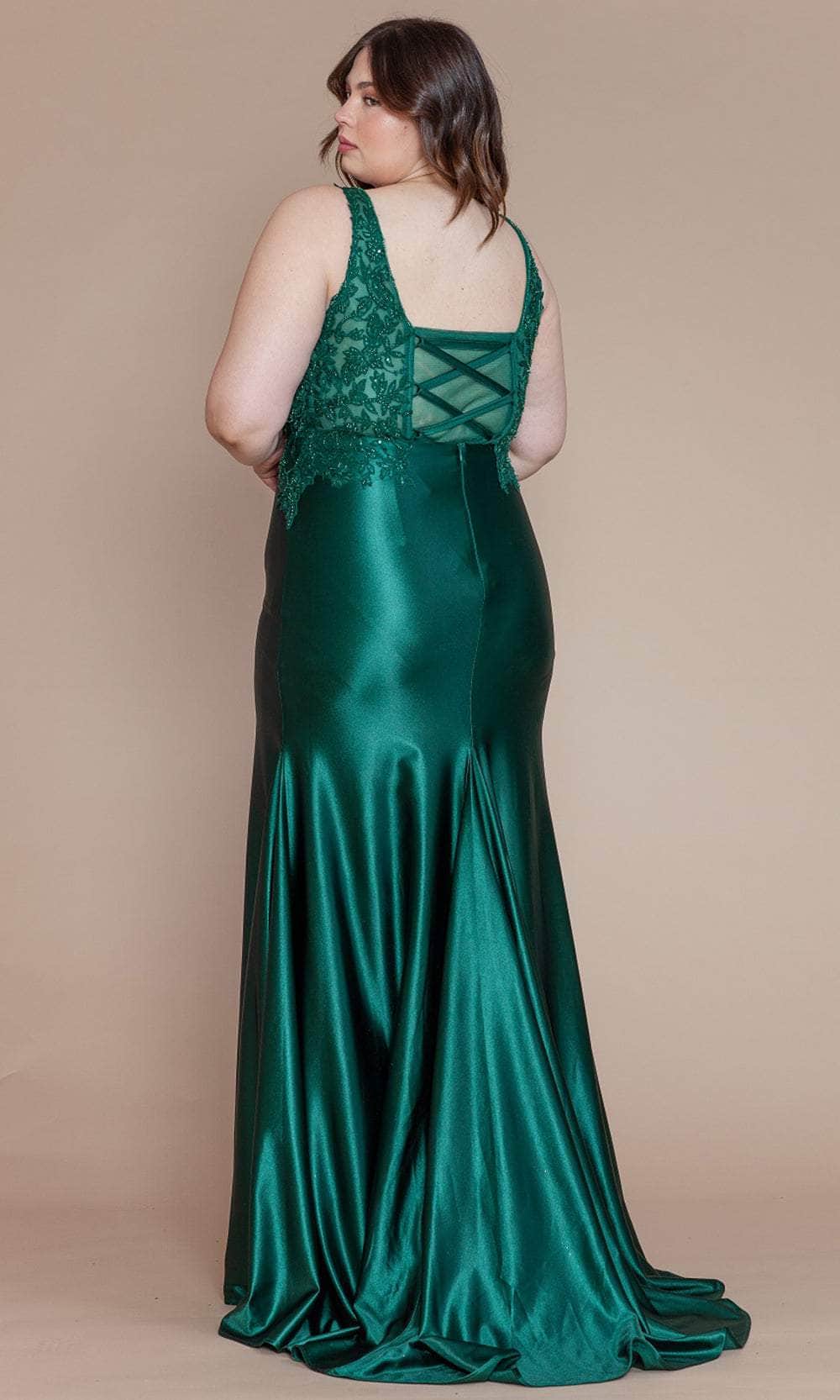 Poly USA W1160 - Embroidered V-Neck Plus Prom Dress - Image 3