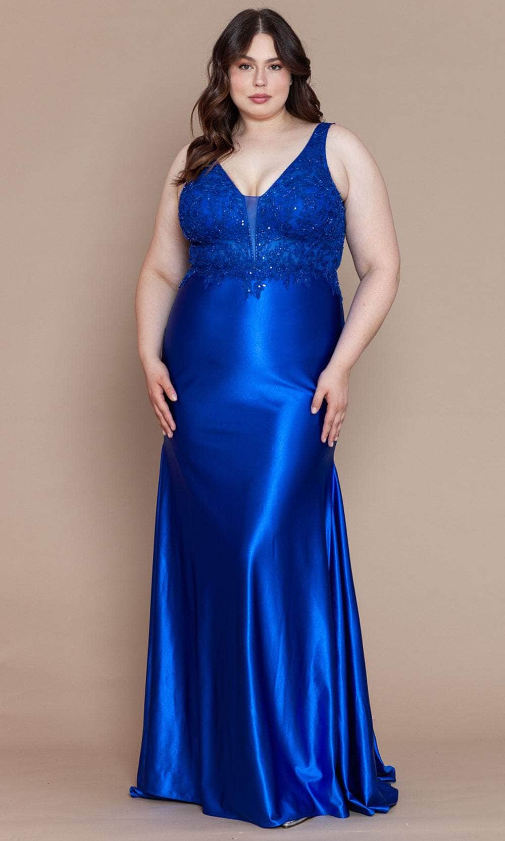 Poly USA W1160 - Embroidered V-Neck Plus Prom Dress - Image 4